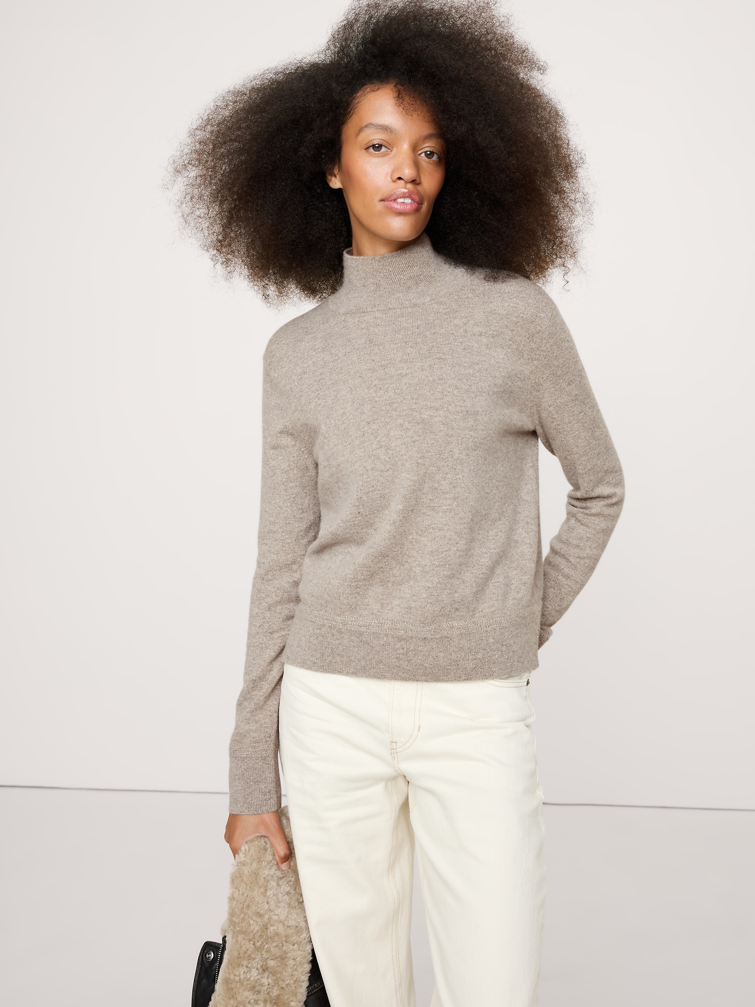 Cashmere Turtleneck Sweater - Heather Mink Gray