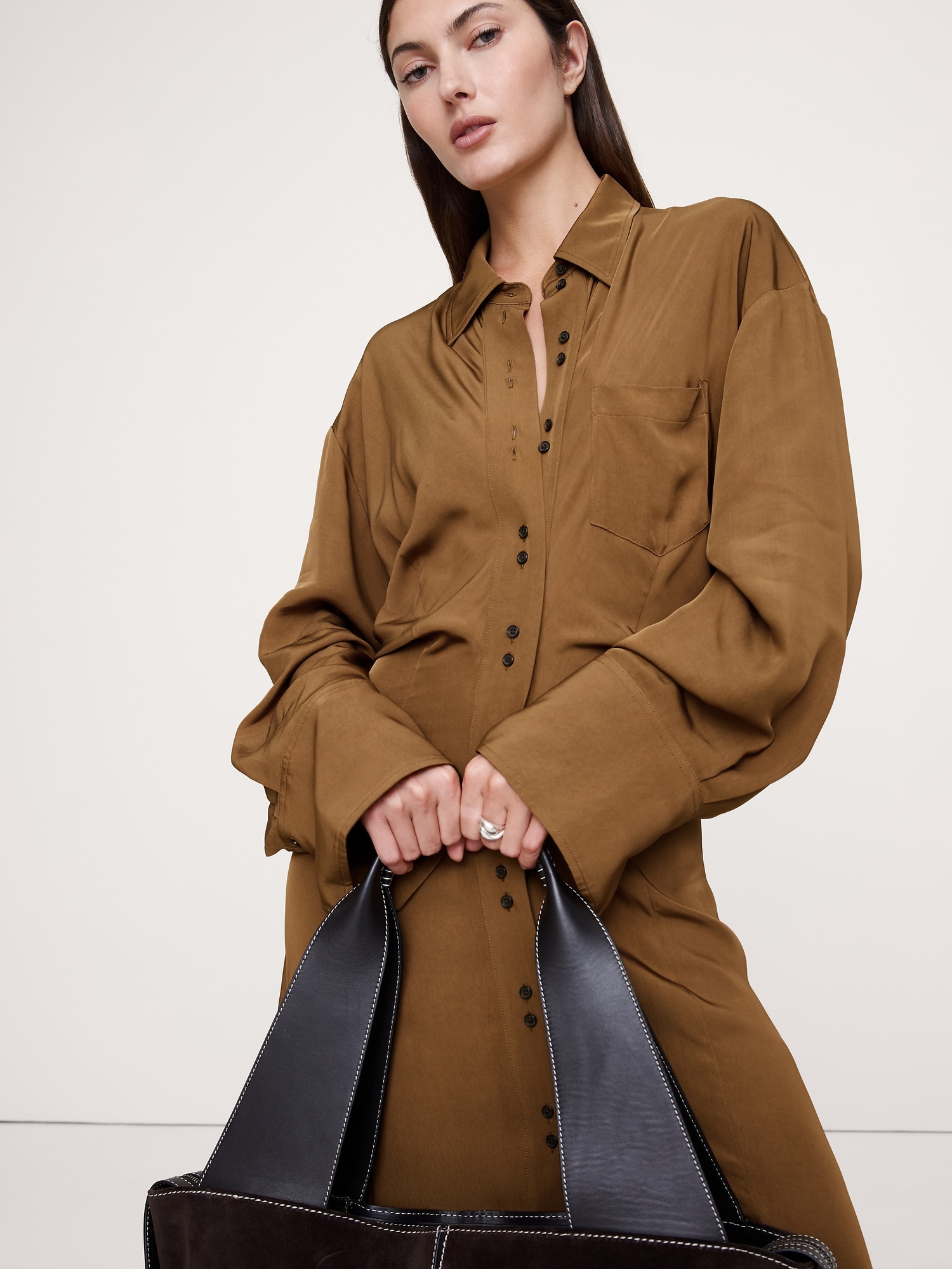 Image number 7 showing, Drapey Twill Shirt Dress