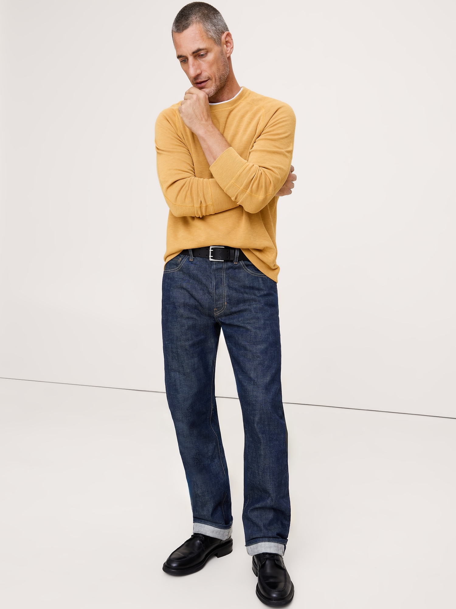 T-shirt ras du cou en tricot double de fil flammé - Houblon Doré
