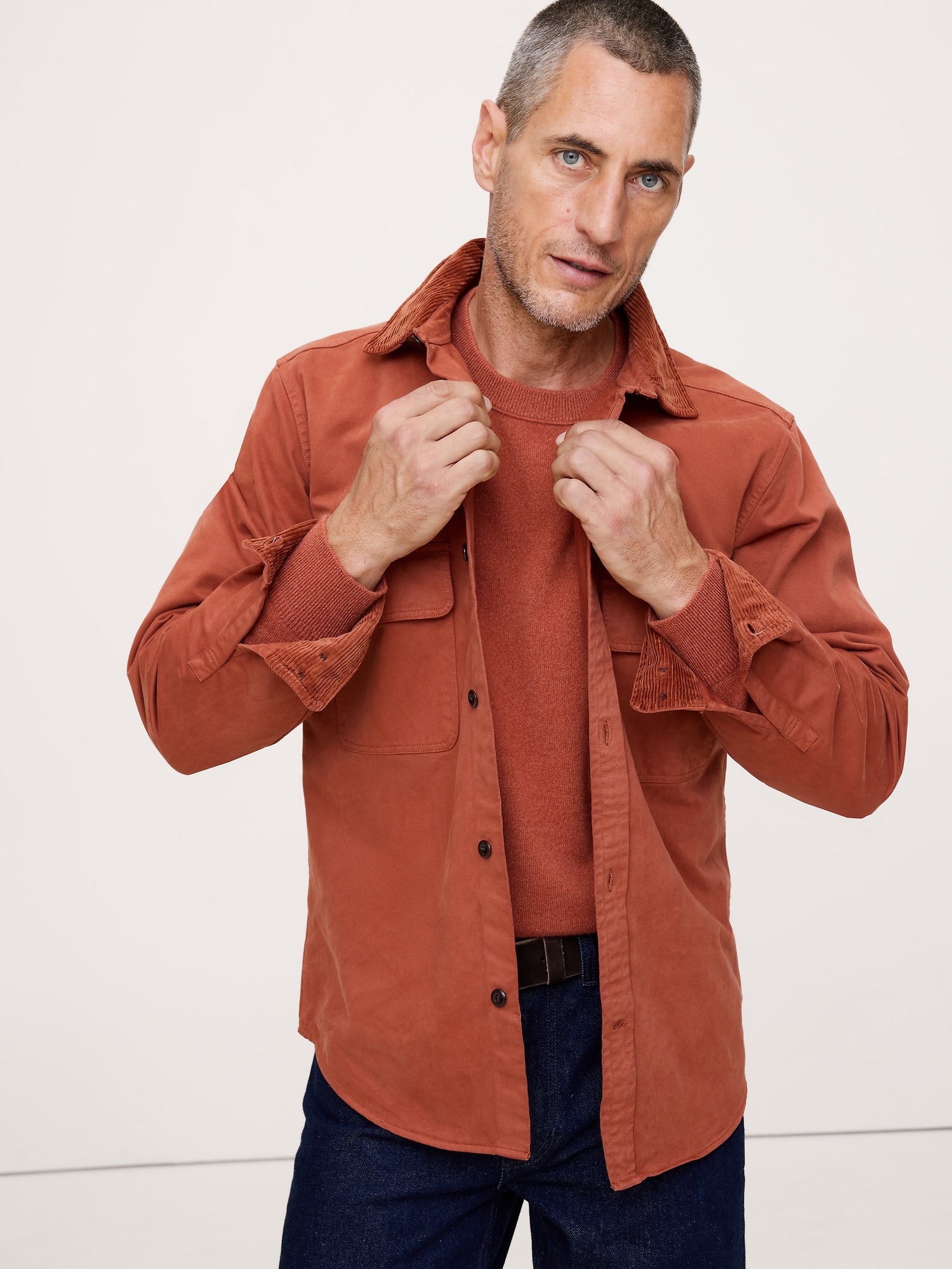 Veste-chemise en sergé de coton coupe standard - Feu Du Soir