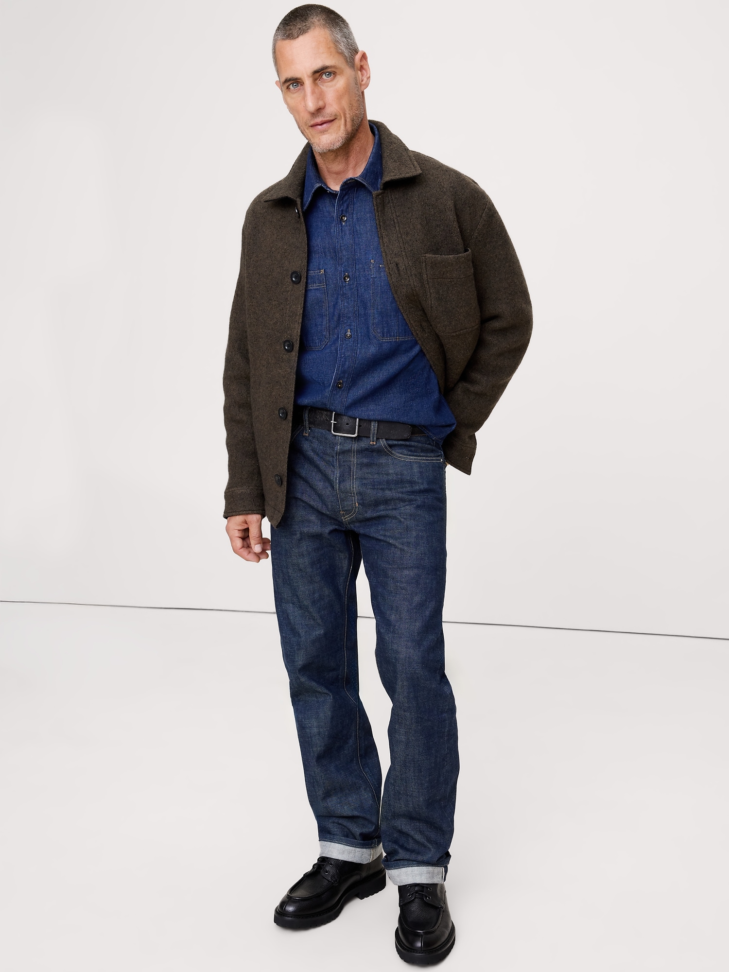 Boiled Wool Shirt Jacket - Olive Green