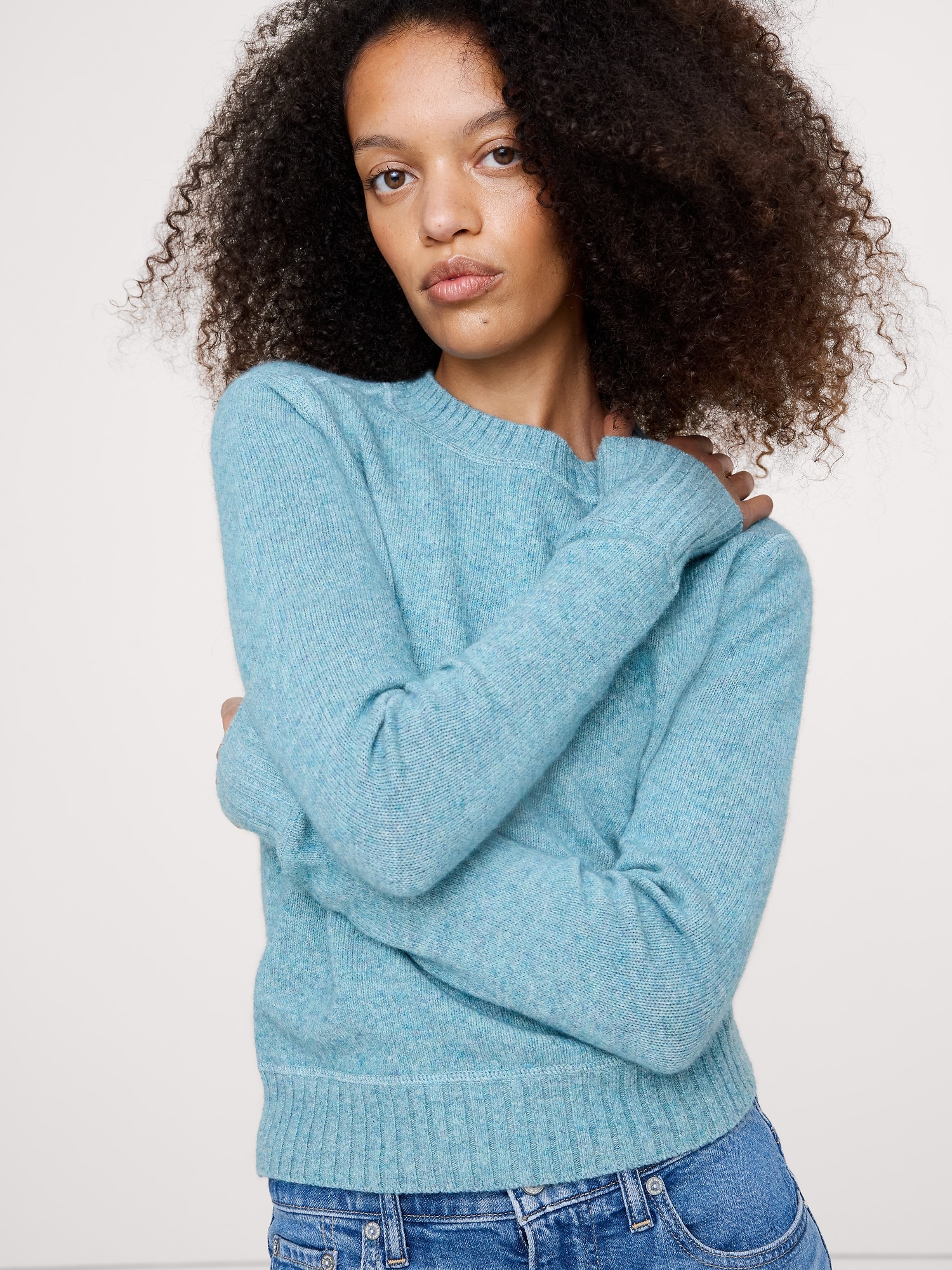 Merino-Cotton Crew-Neck Sweater - Sea Blue