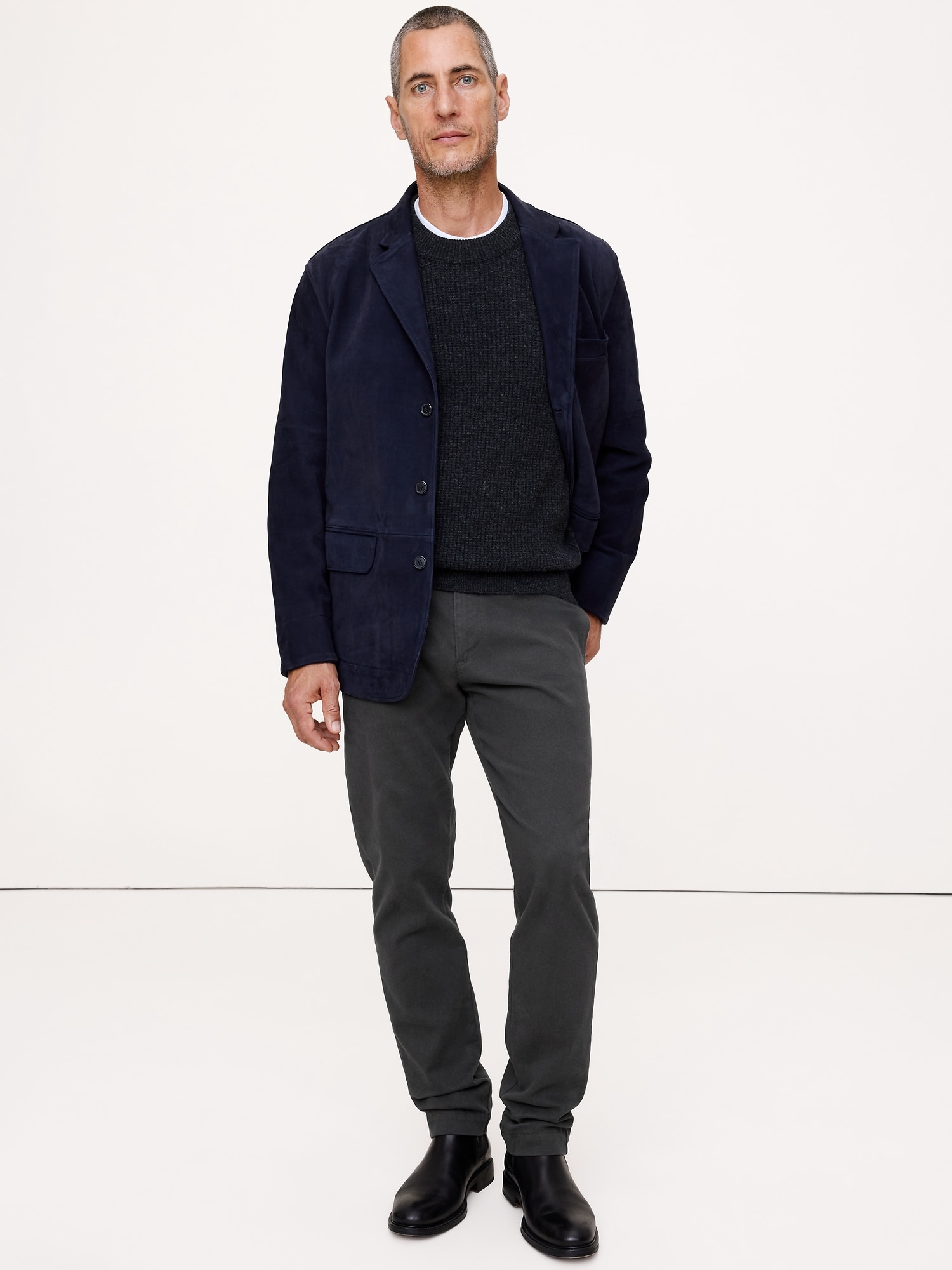 Pantalon Voyageur étroit en tissu brossé - Gris Anthracite Foncé