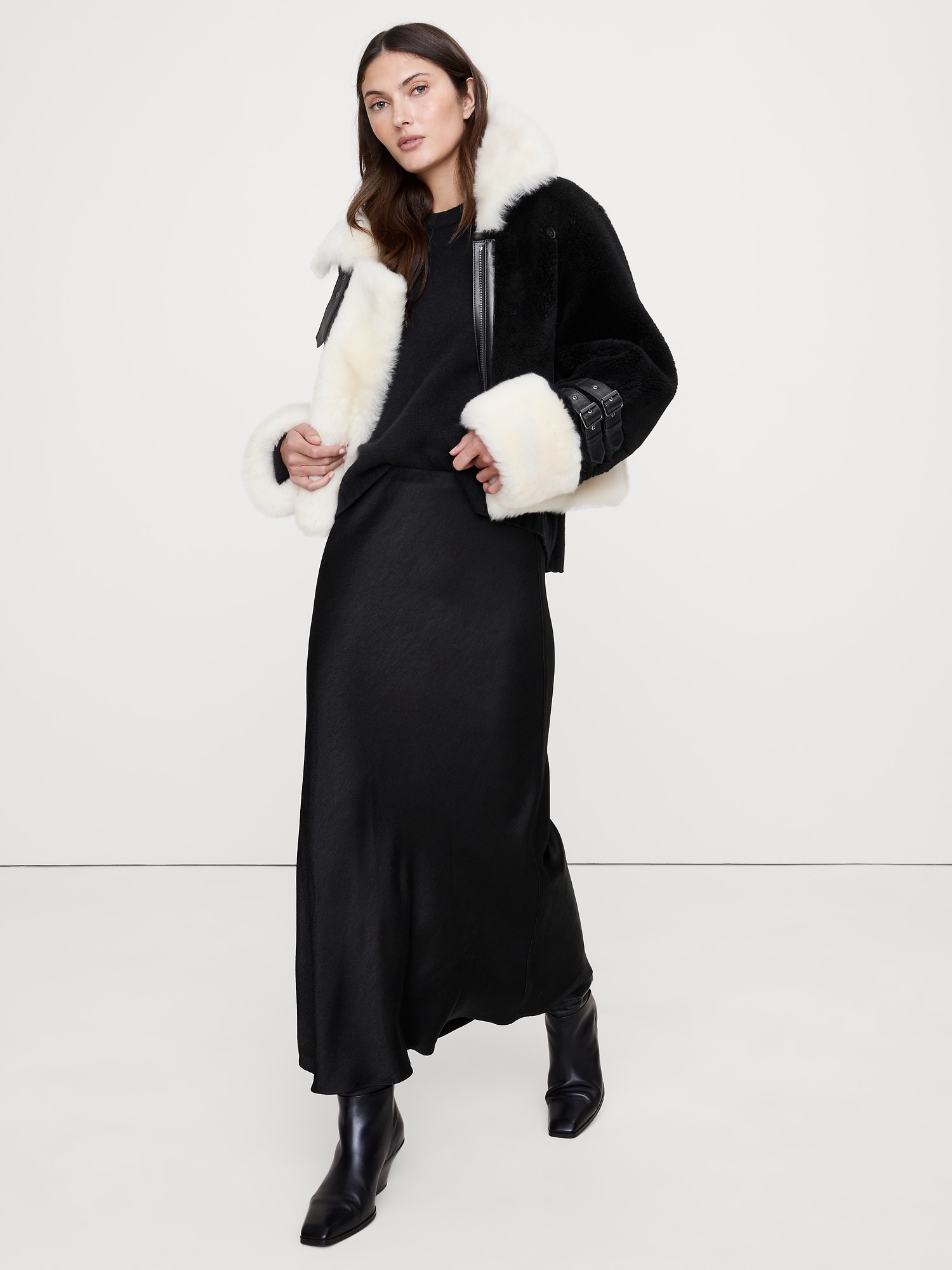 Hammered Satin Maxi Skirt - Black