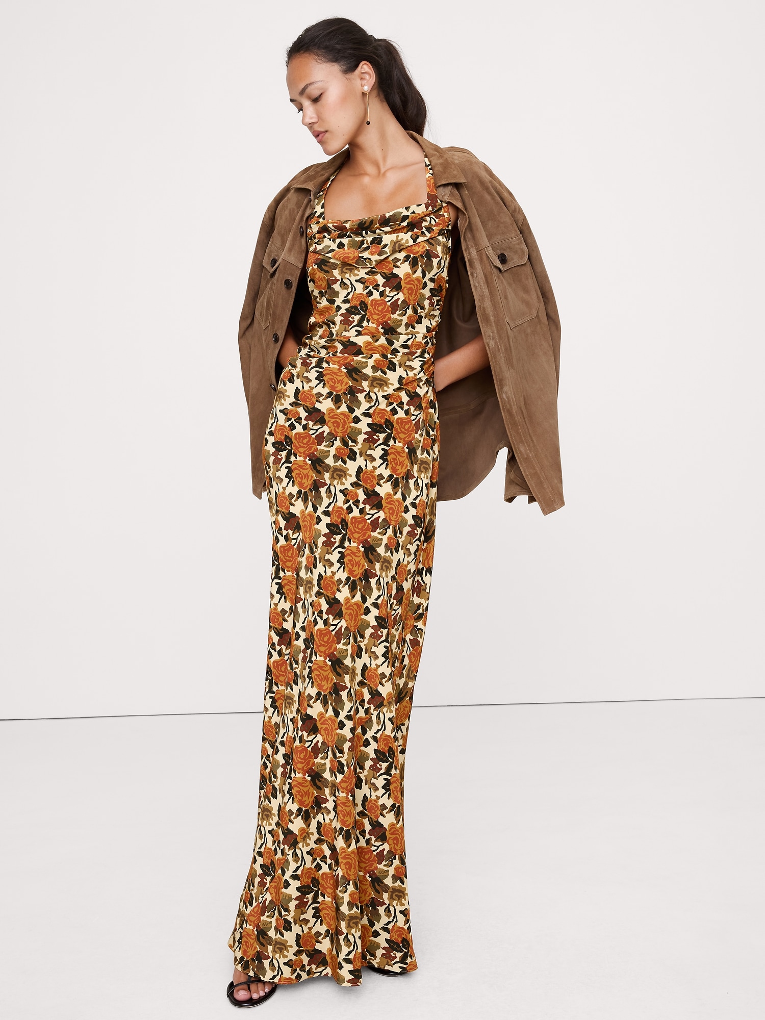 Image number 4 showing, Matte Silk Cowl-Neck Backless Maxi Dress