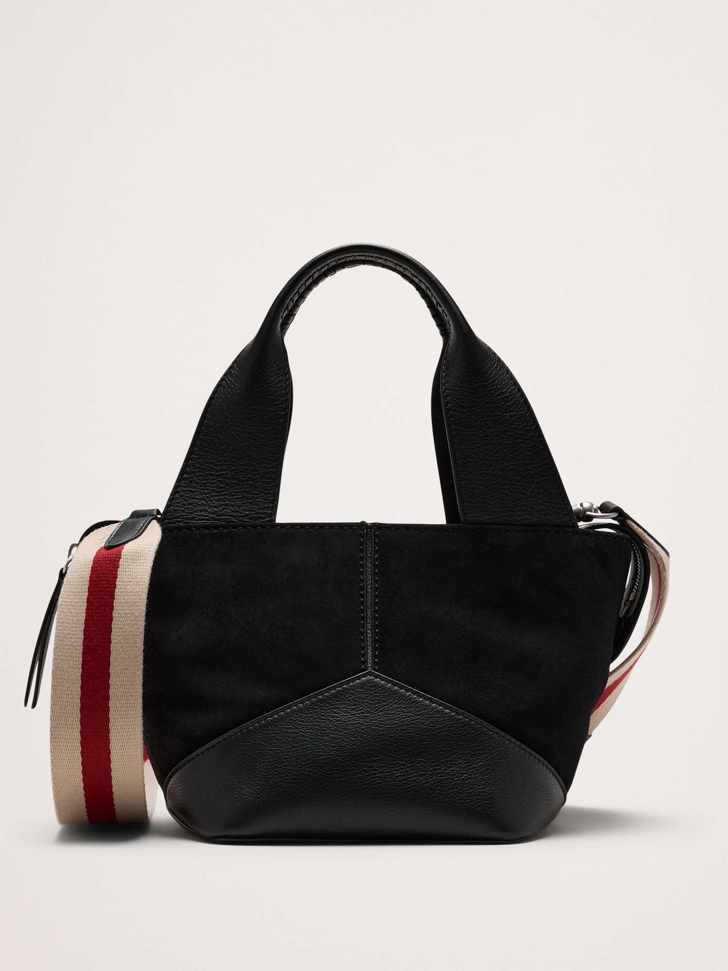 Leather & Suede Mini Zip Tote - Black