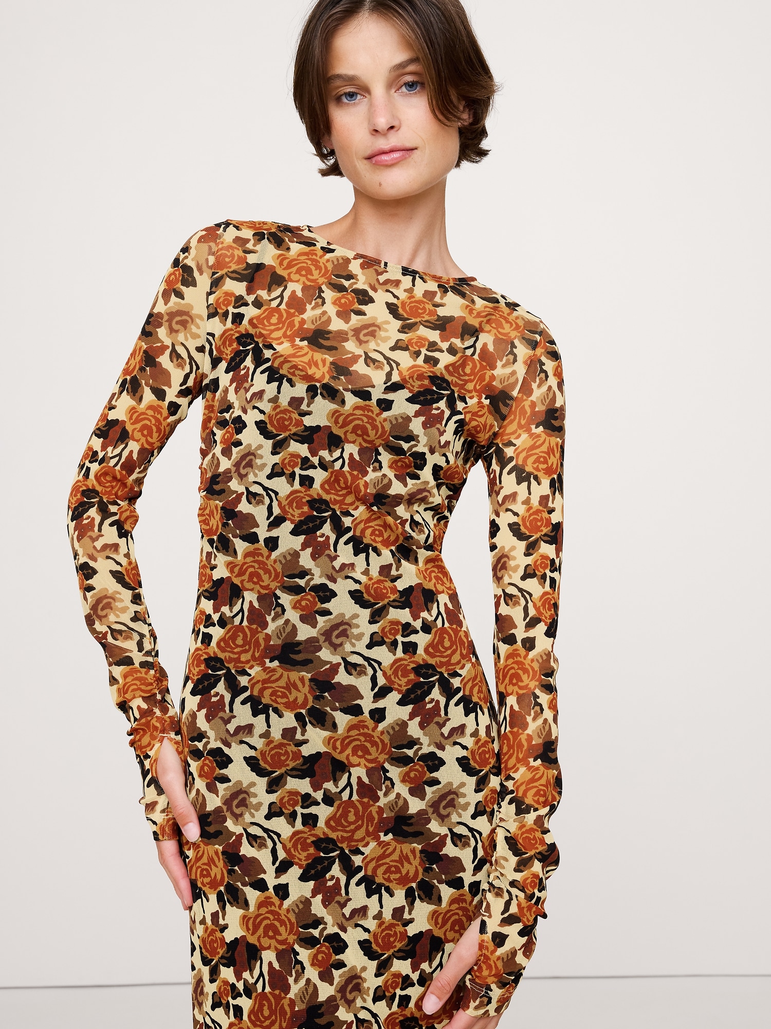 Image number 1 showing, Printed Mesh Maxi Dress