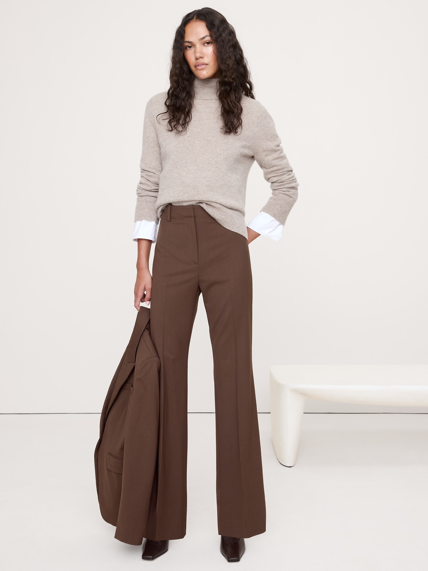 High-Rise Flare Italian Wool Pant - Espresso Brown