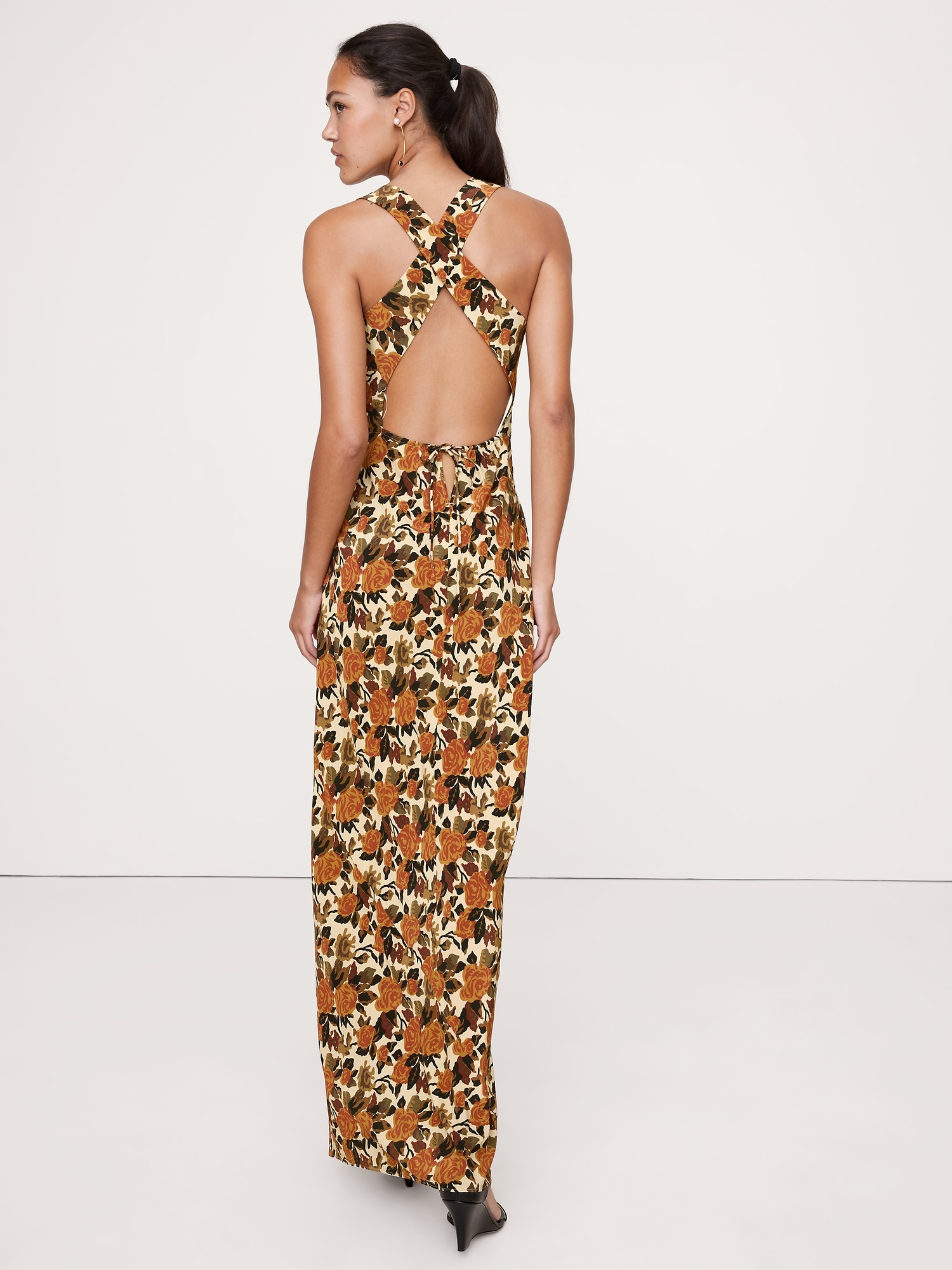Image number 1 showing, Matte Silk Cowl-Neck Backless Maxi Dress