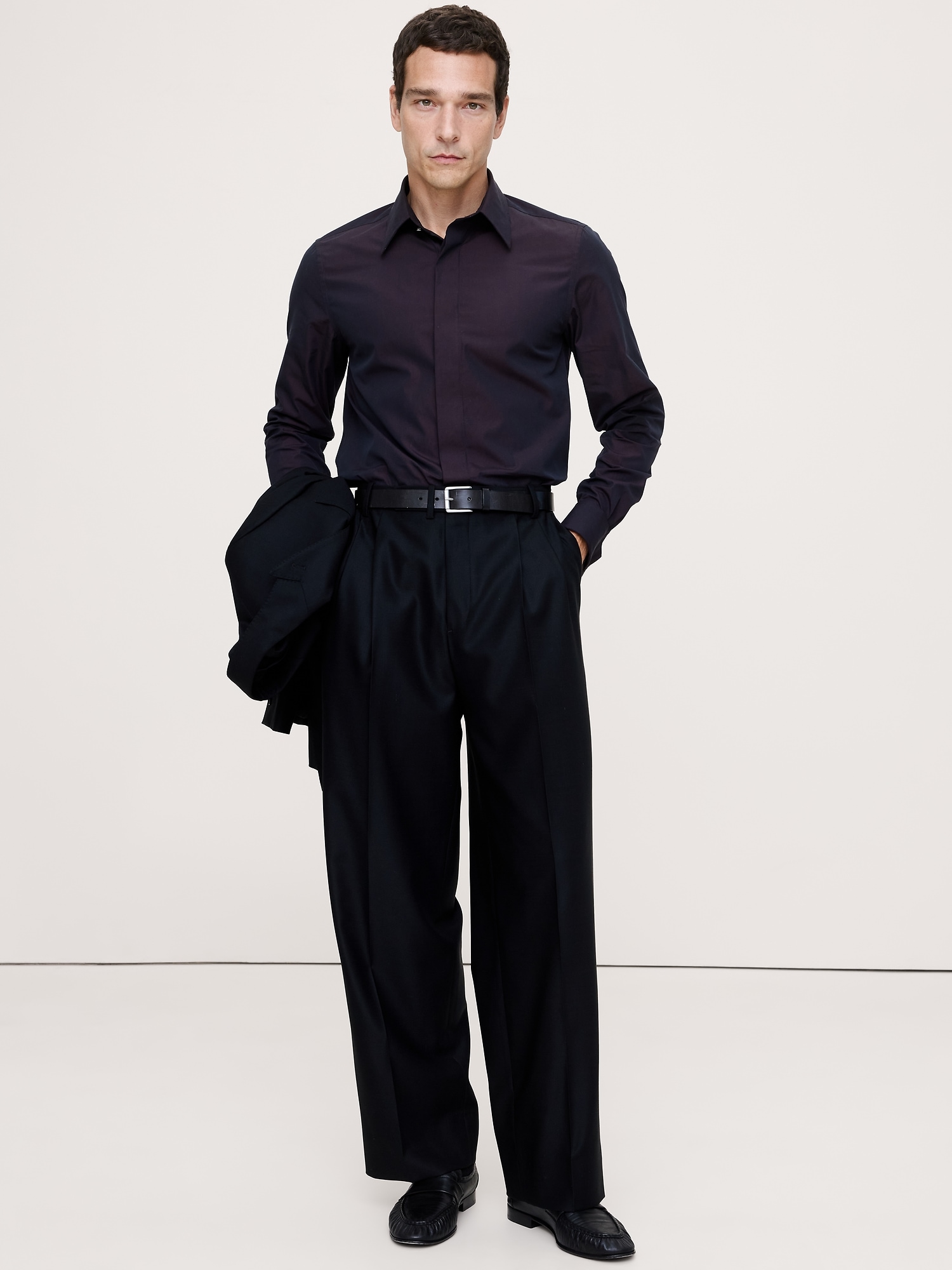 Image number 1 showing, Slim-Fit Cotton Poplin Tuxedo Shirt