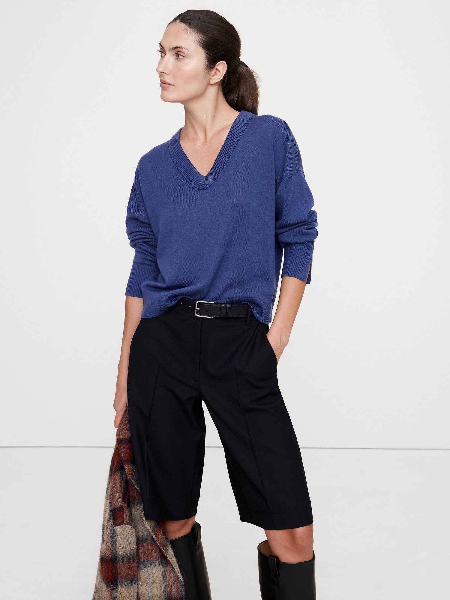 Merino V-Neck Sweater - True Blue Denim