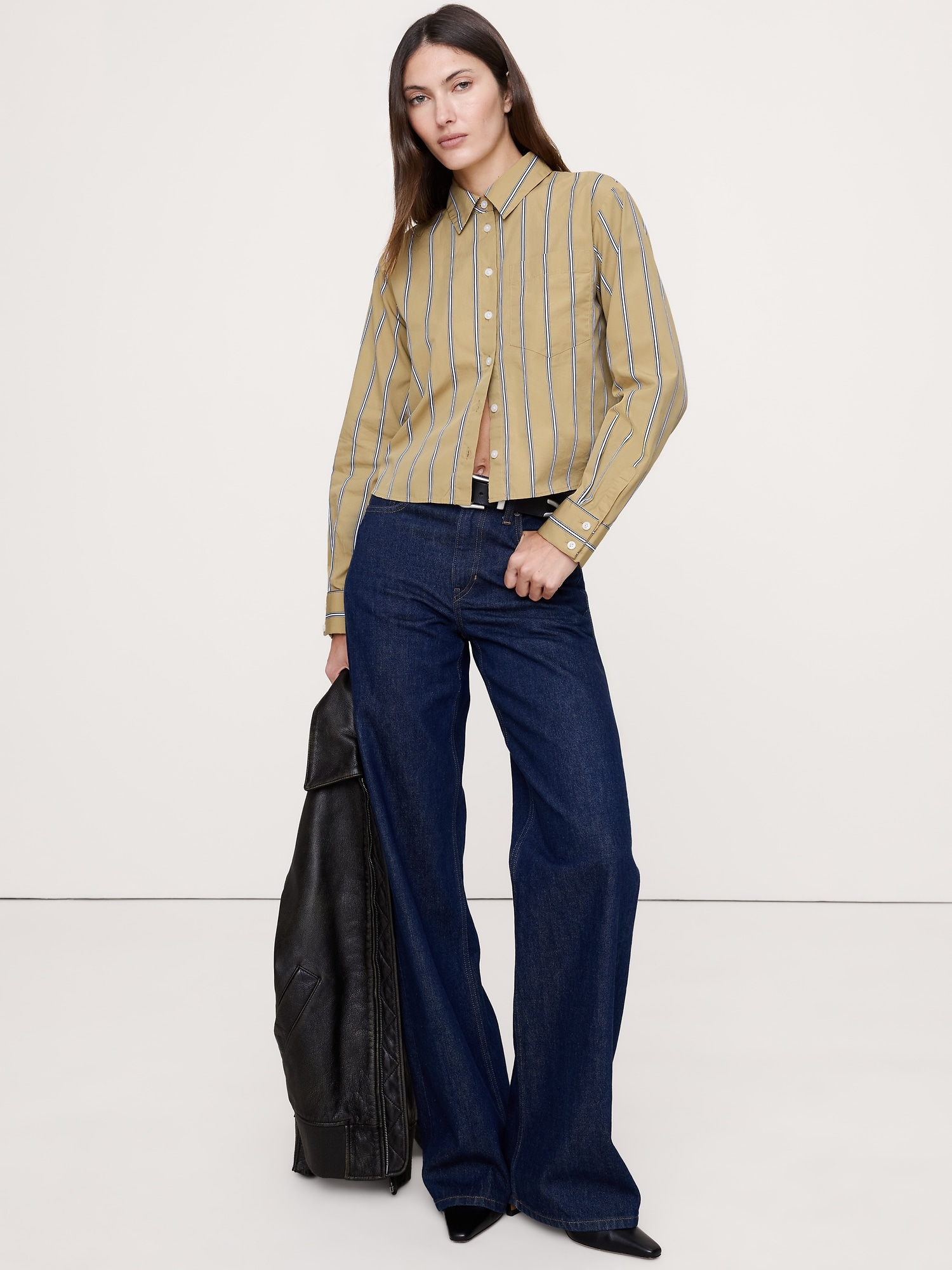 Image number 1 showing, Cotton Poplin Ruffle-Back Shirt