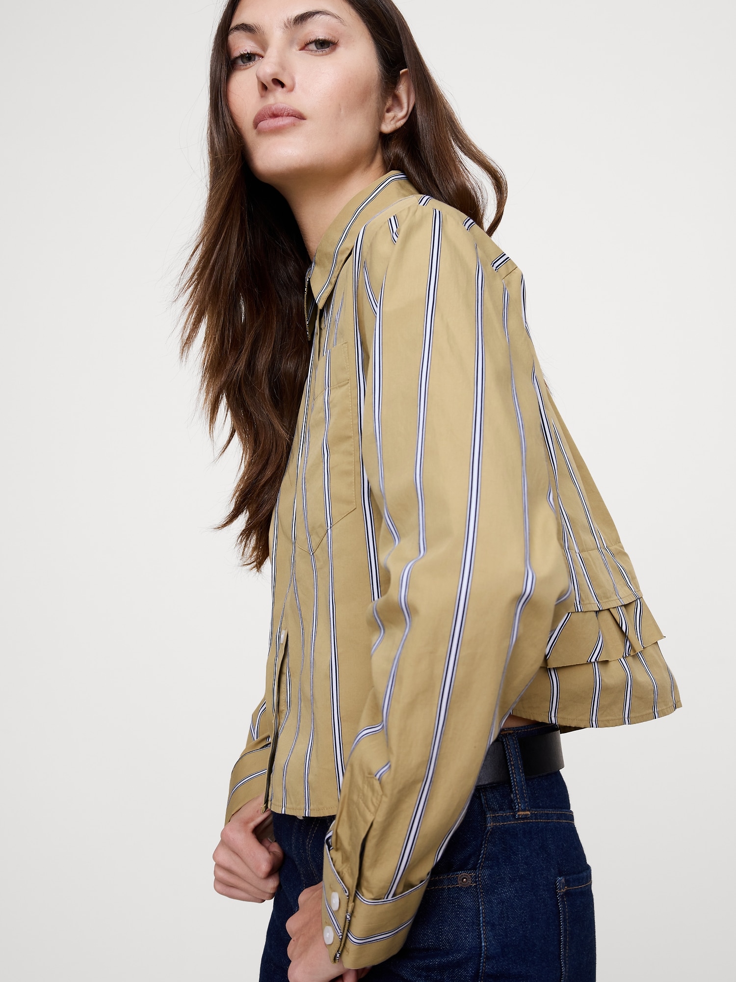 Image number 3 showing, Cotton Poplin Ruffle-Back Shirt