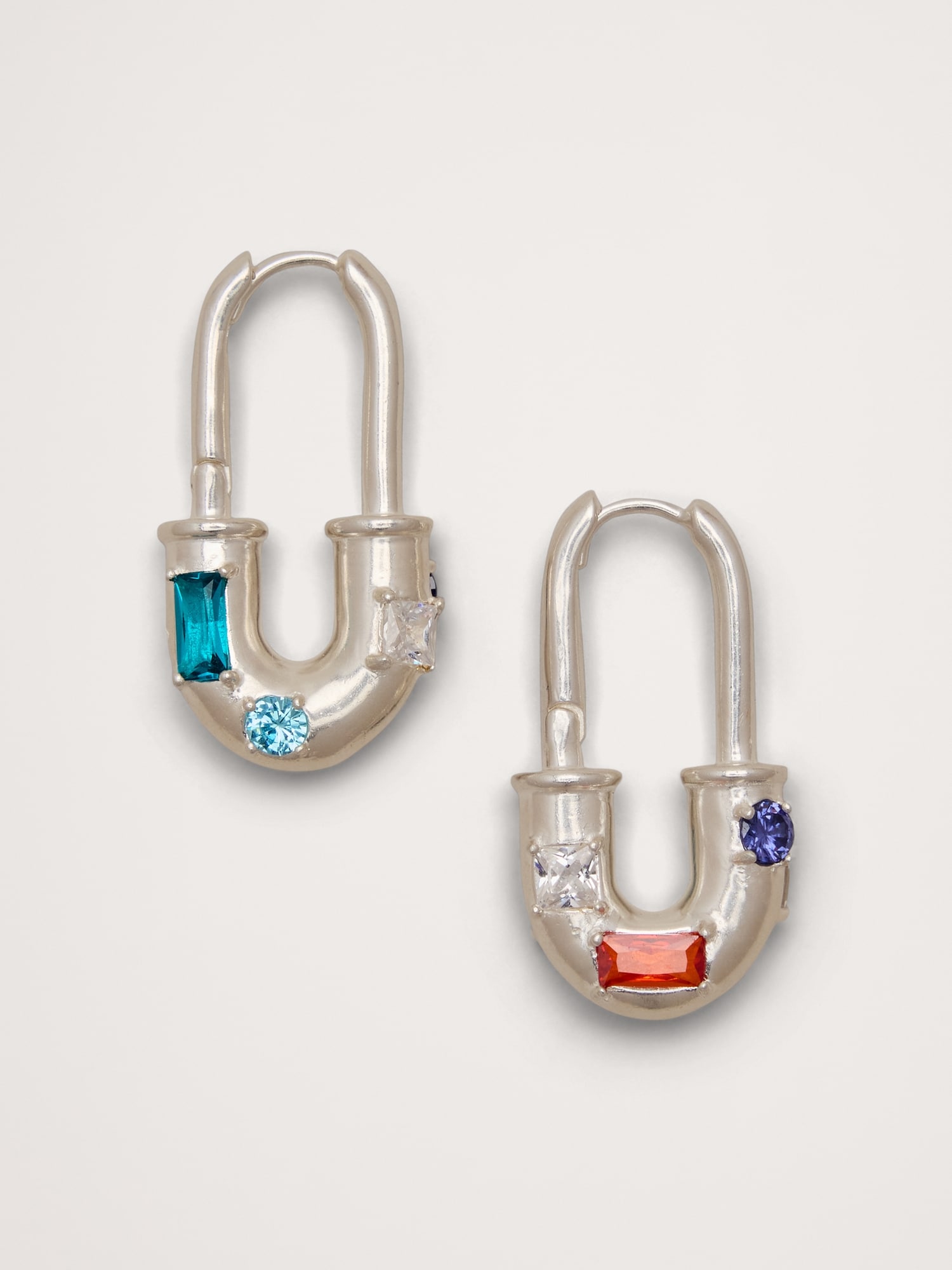 Rhinestone Lock Earrings - Silver