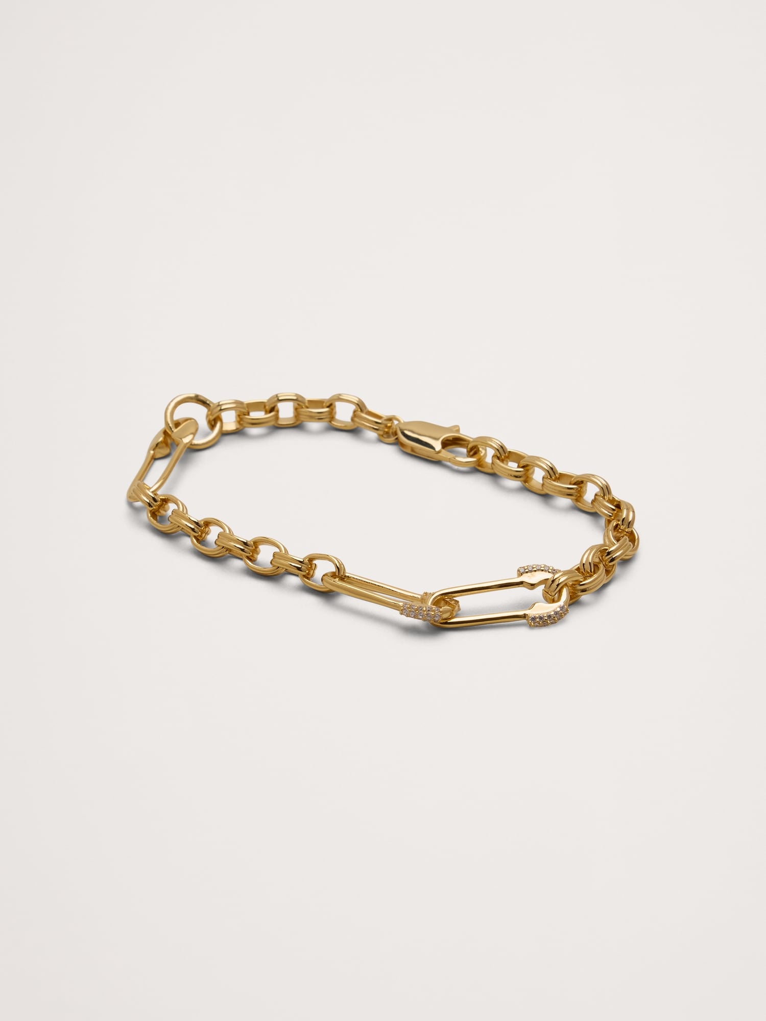 Rhinestone Safety Pin Bracelet - Gold