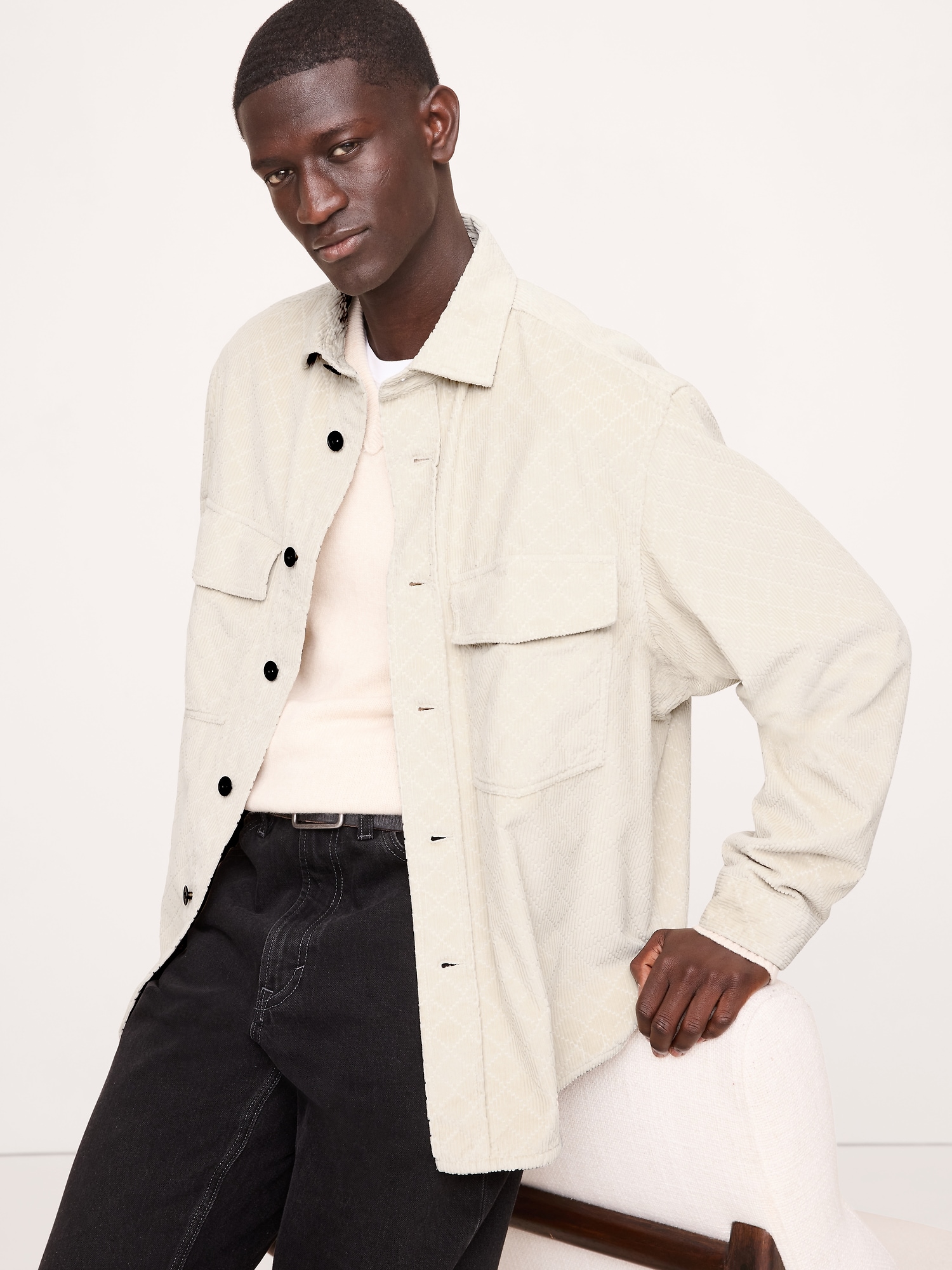 Image number 1 showing, Loose-Fit Diamond Corduroy Overshirt