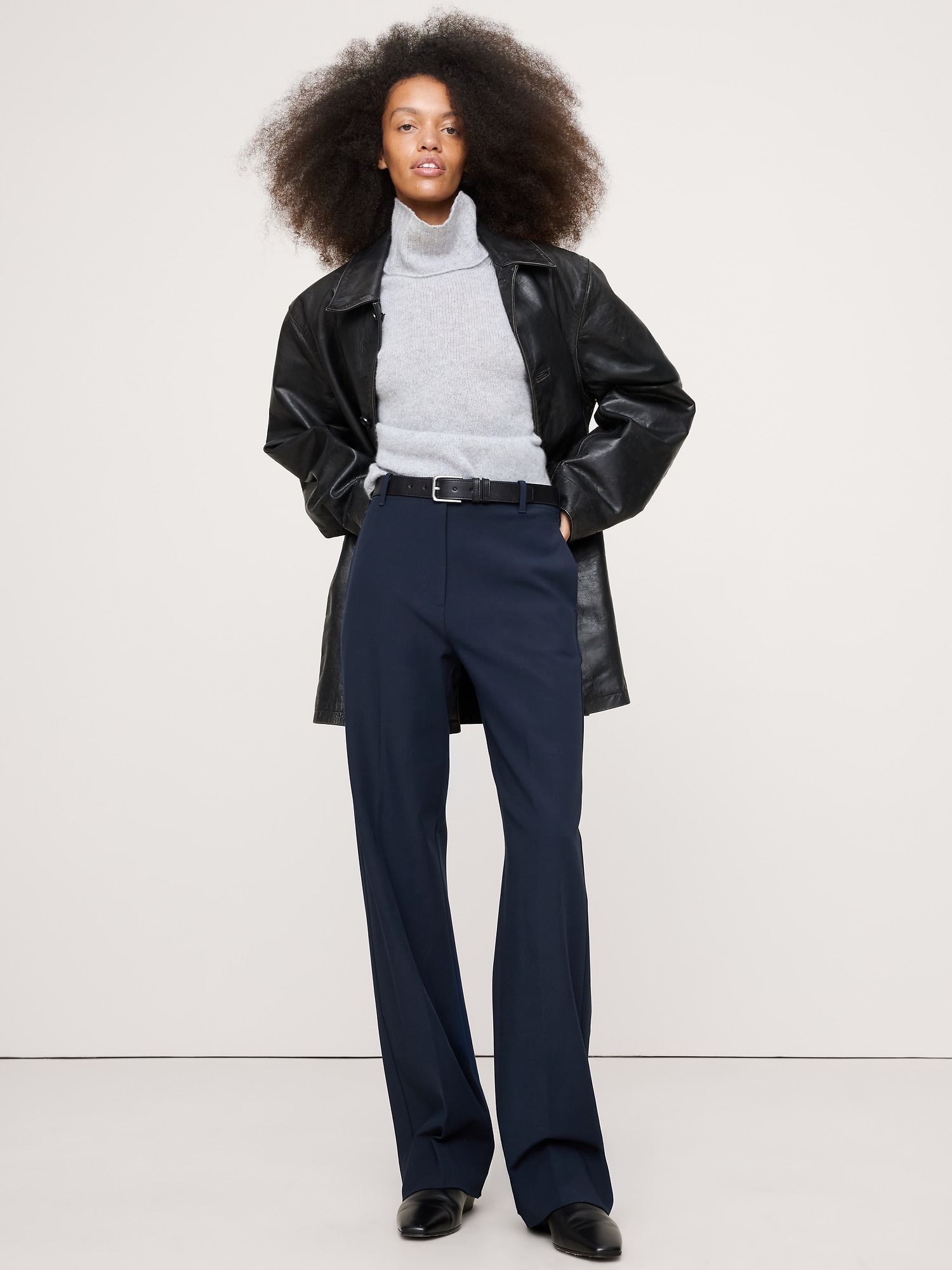 High-Rise Modern Straight Refined Pant - Navy Blue