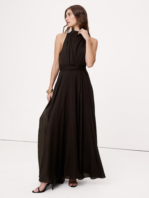 ROBE LONGUE EN CRÊPE EXTENSIBLE