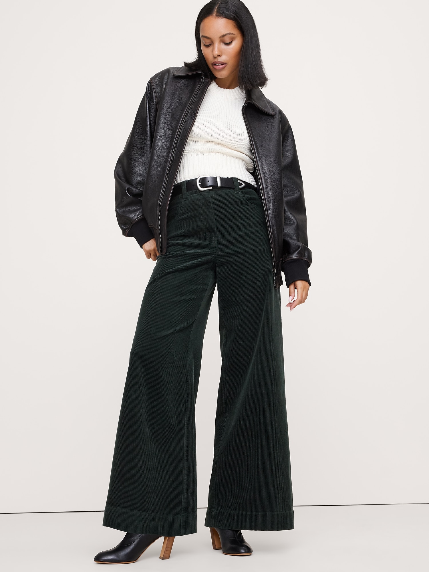 High-Rise Wide-Leg Corduroy Pull-On Pant - Beyond The Pines Green