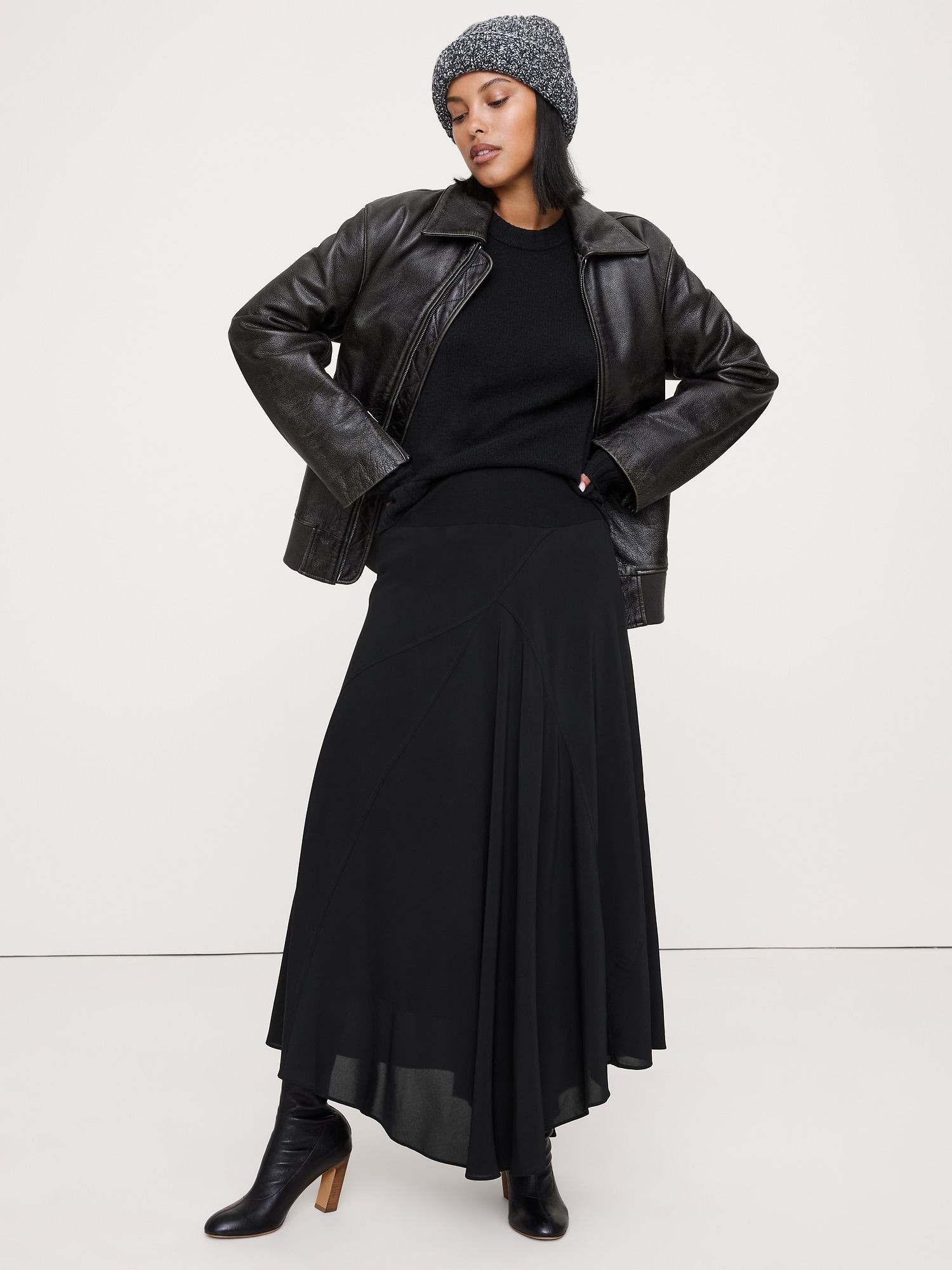 Drapey Georgette Maxi Skirt - Black