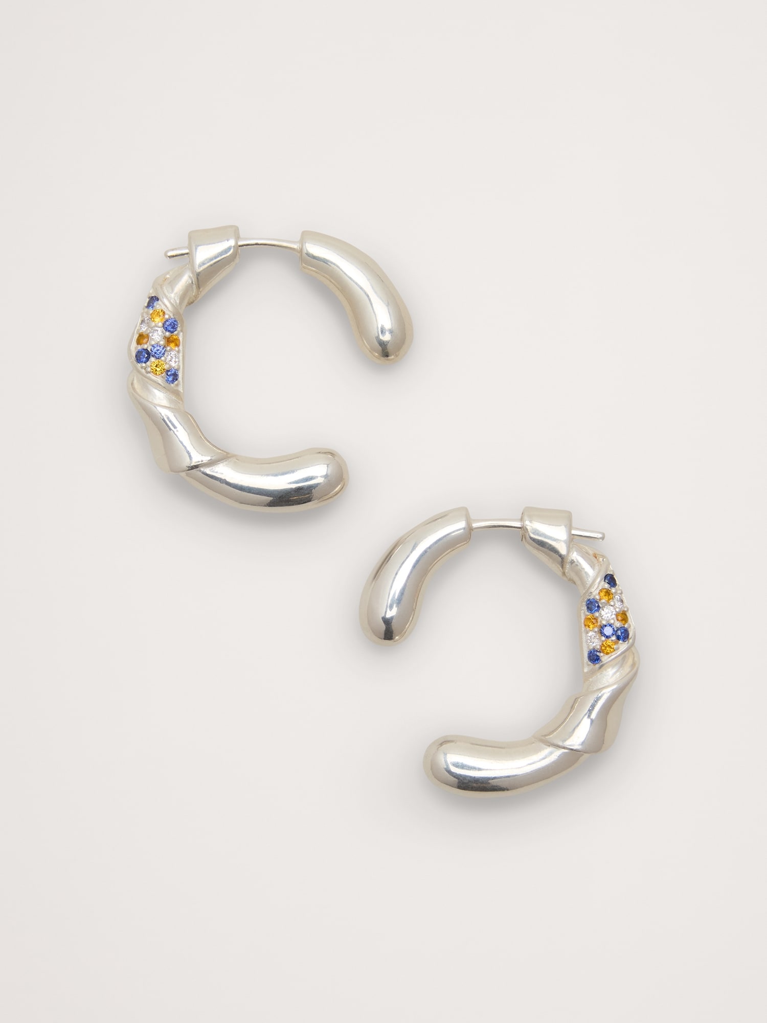 Rhinestone Ribbon Hoop Earrings - Silver