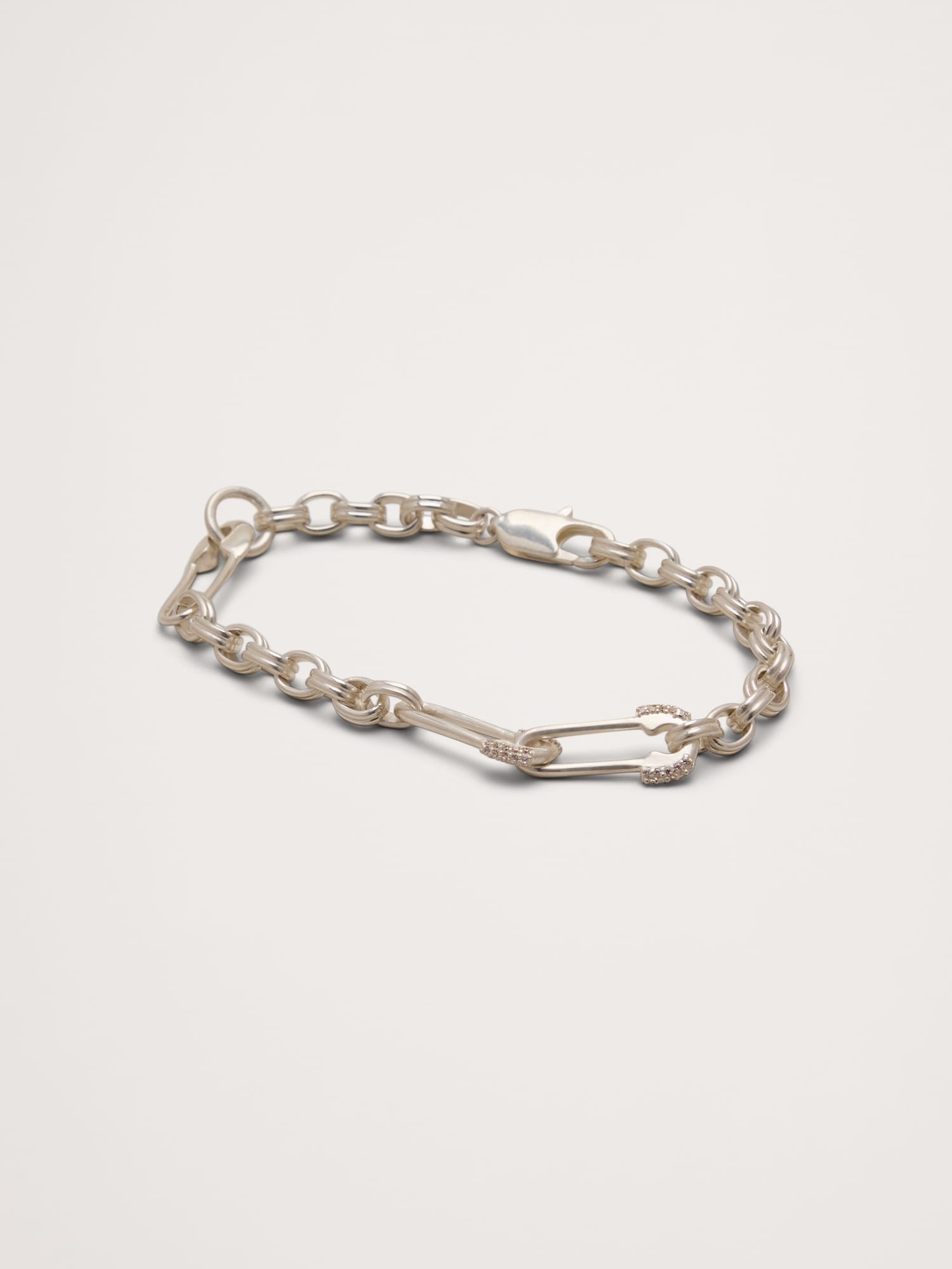 Rhinestone Safety Pin Bracelet - Silver