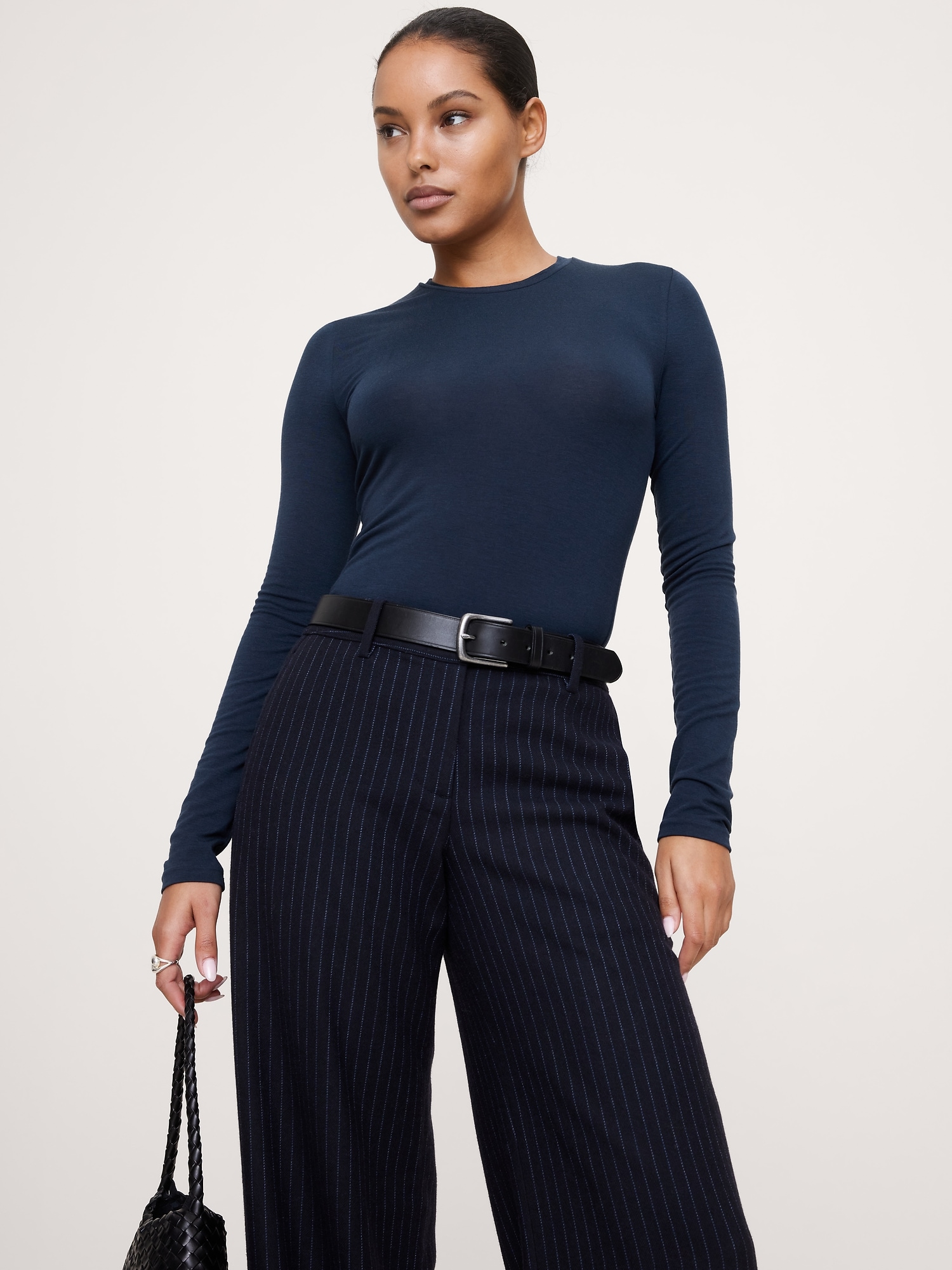 Luxe Wool-Blend Crew-Neck T-Shirt - Navy Blue