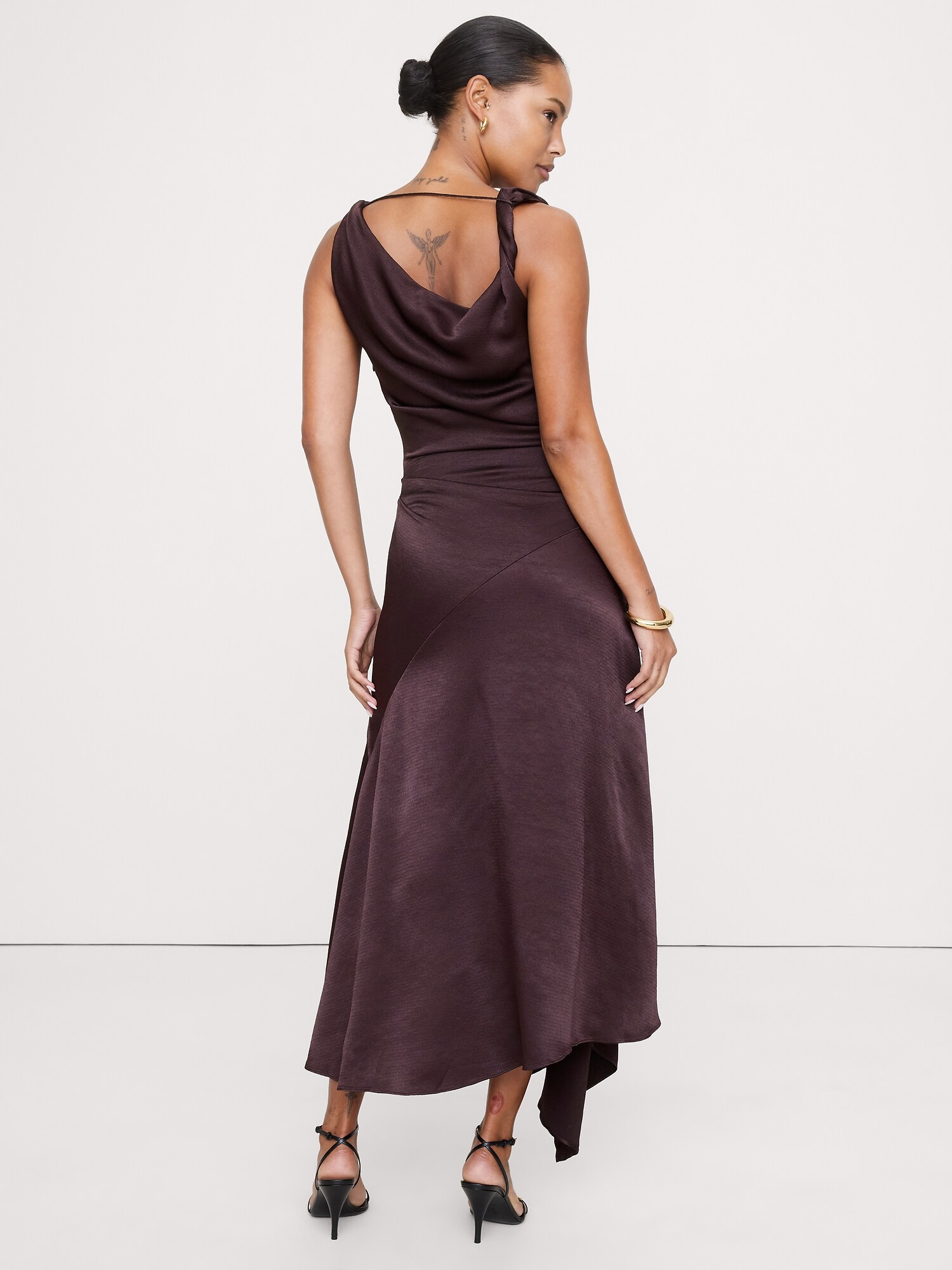 Image number 8 showing, Hammered Satin Twist-Shoulder Dress