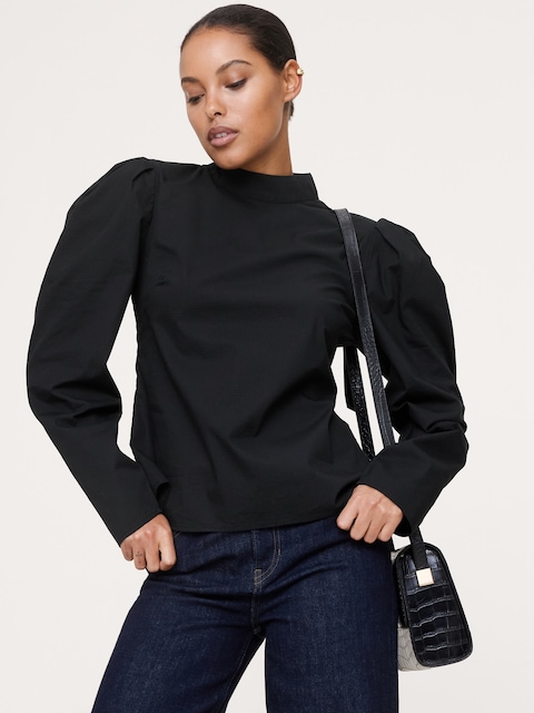 HAUT EN COTON EXTENSIBLE À MANCHES BOUFFANTES