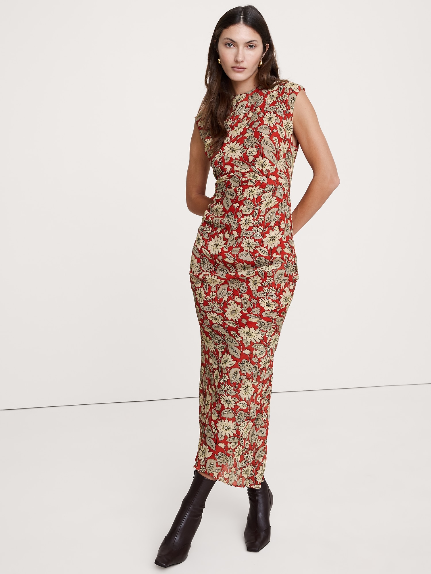 Asymmetrical Ruched Midi Dress
