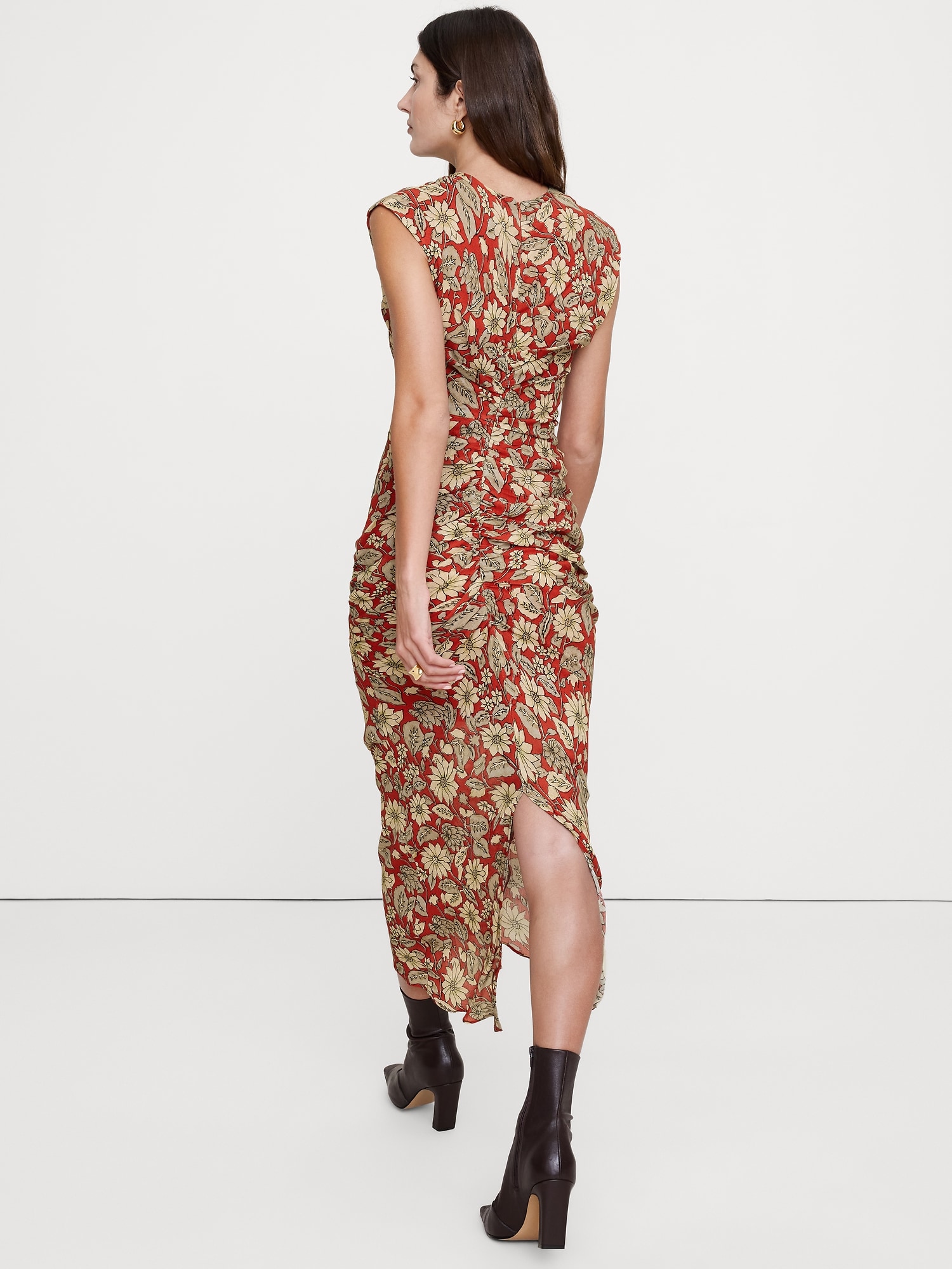 Asymmetrical Ruched Midi Dress