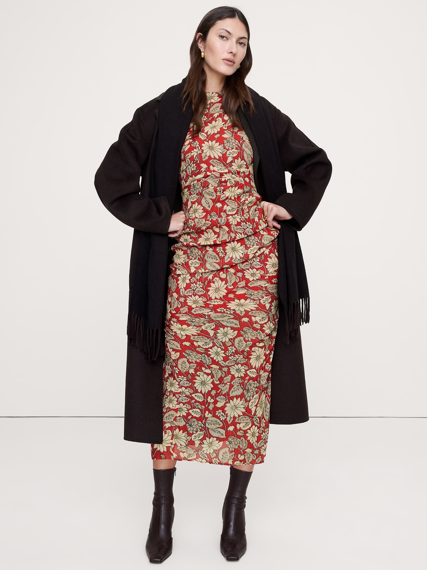 Asymmetrical Ruched Midi Dress