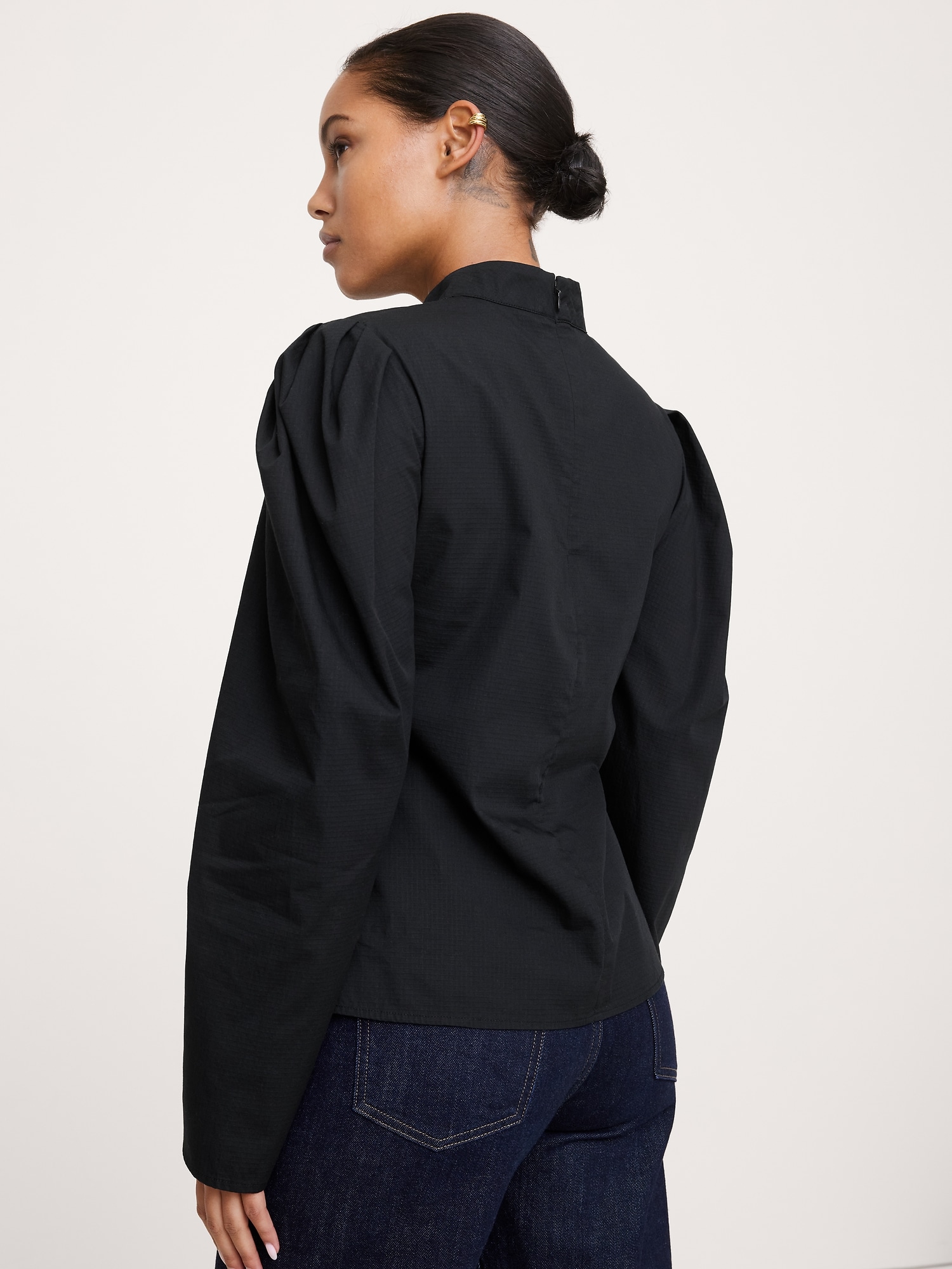 L'image numéro 5 présente Haut en coton extensible à manches bouffantes