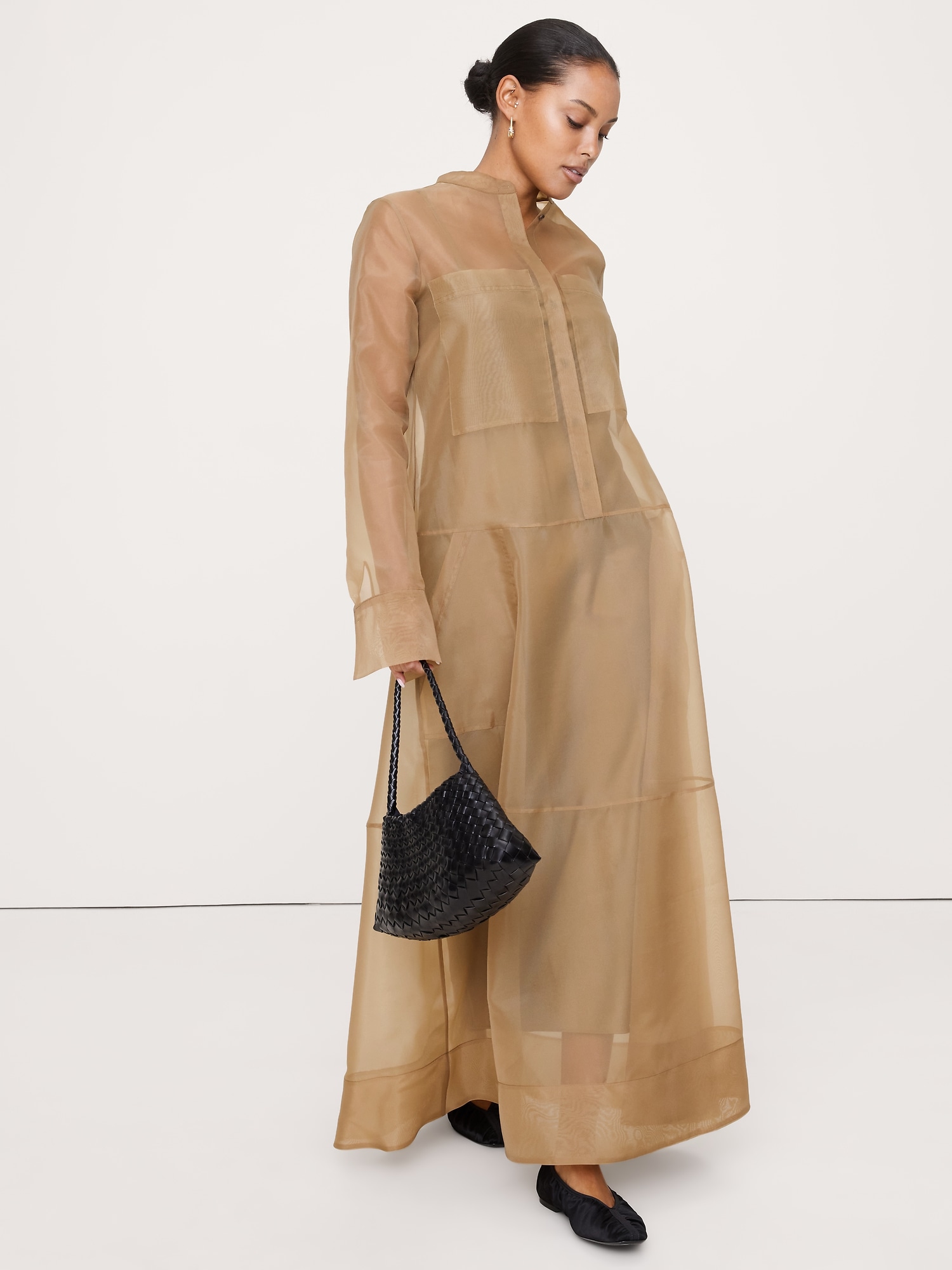 Robe-chemisier longue en organza