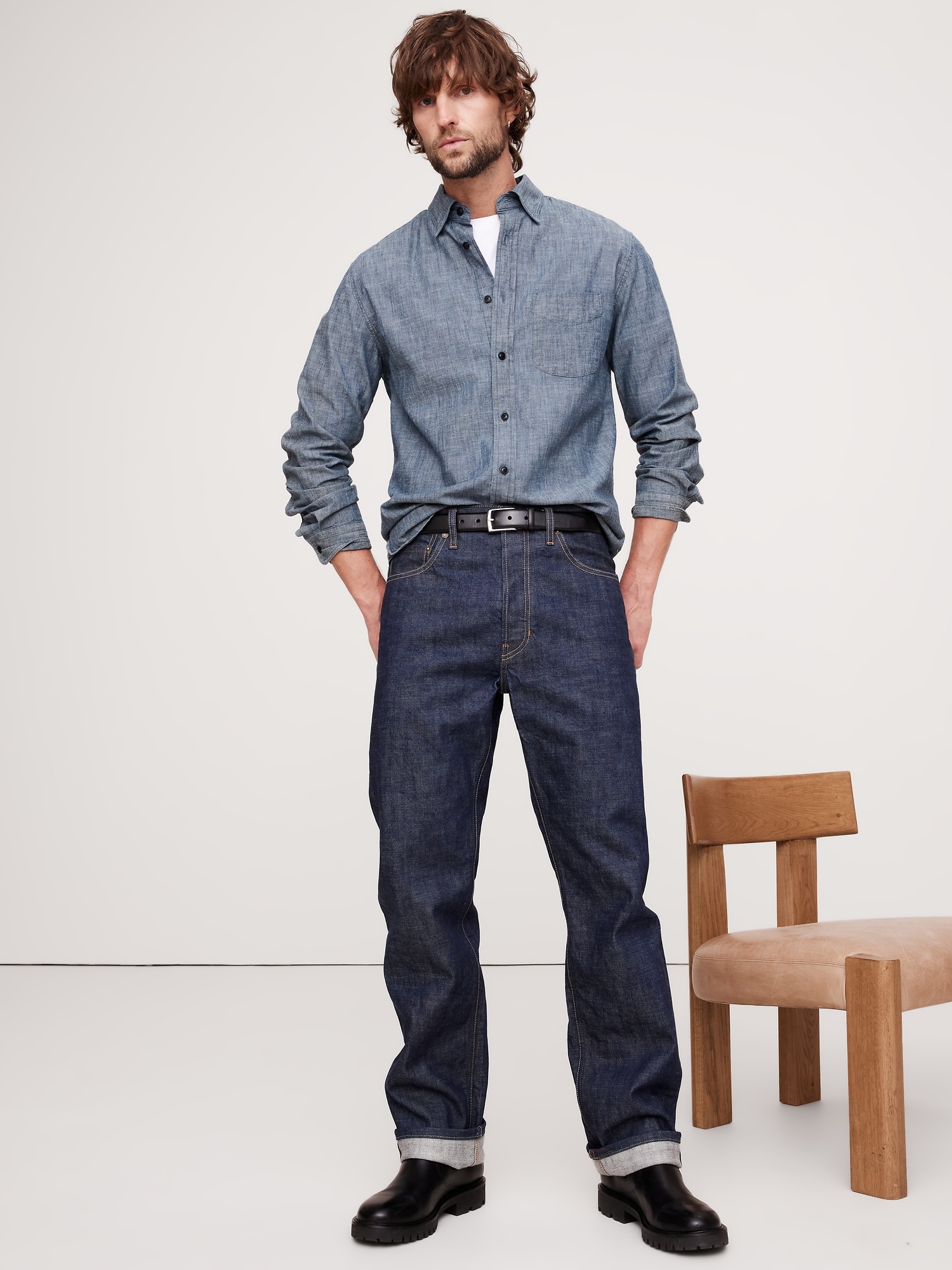 Image number 1 showing, Standard-Fit Chambray Shirt