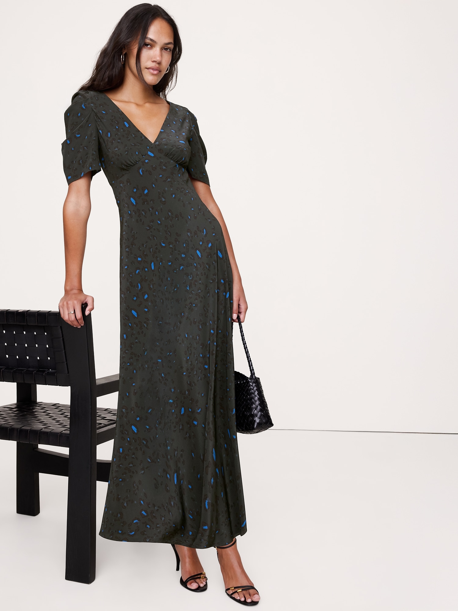 Matte Silk Maxi Dress - Forest Green Leopard