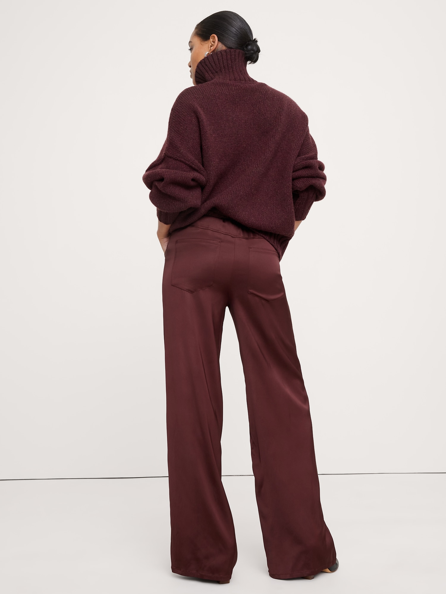 Image number 2 showing, Mid-Rise Wide-Leg Pull-On Stretch-Satin Pant