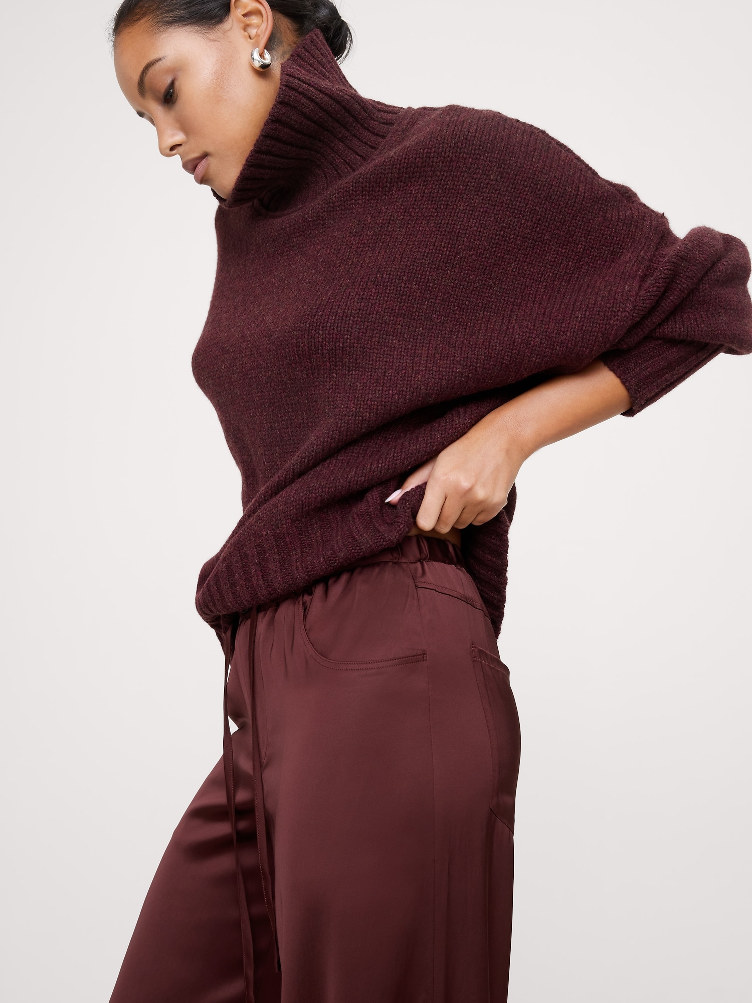 Image number 3 showing, Mid-Rise Wide-Leg Pull-On Stretch-Satin Pant