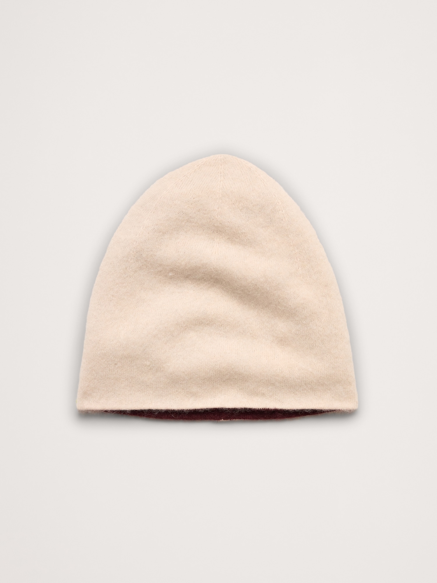 Reversible Brushed Wool-Cashmere Beanie - Amberlight Peach & Port Wine