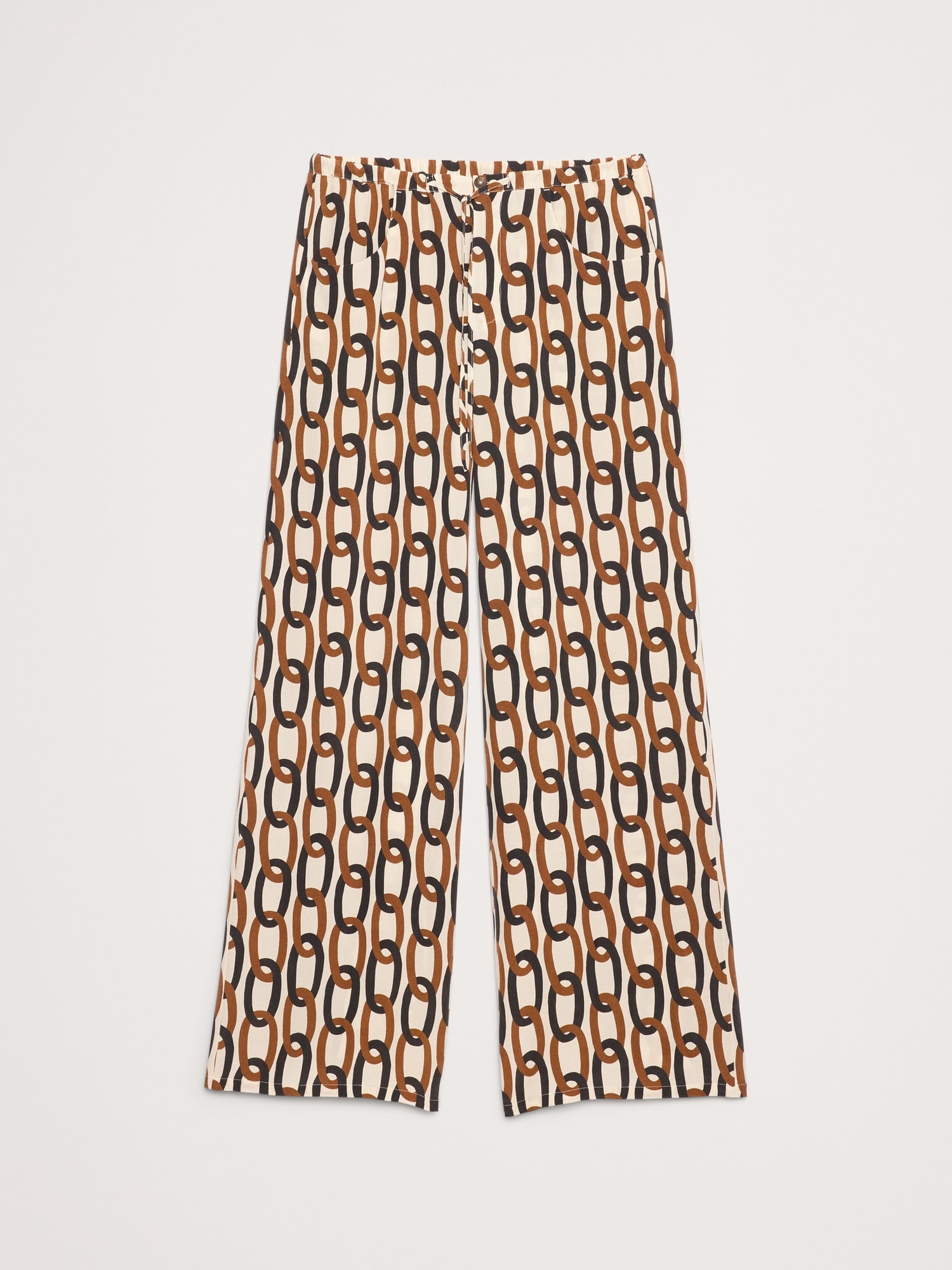 L'image numéro 5 présente Pantalon à taille mi-basse extensible à jambe large en soie mate