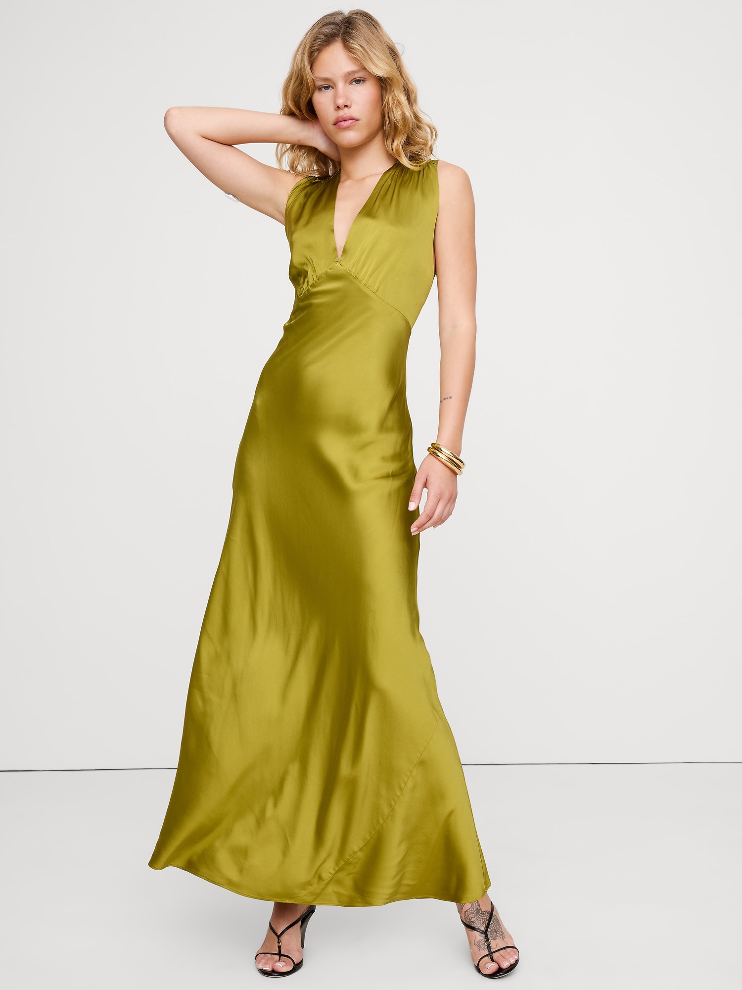 Image number 1 showing, Stretch-Satin Cross-Back Maxi Dress
