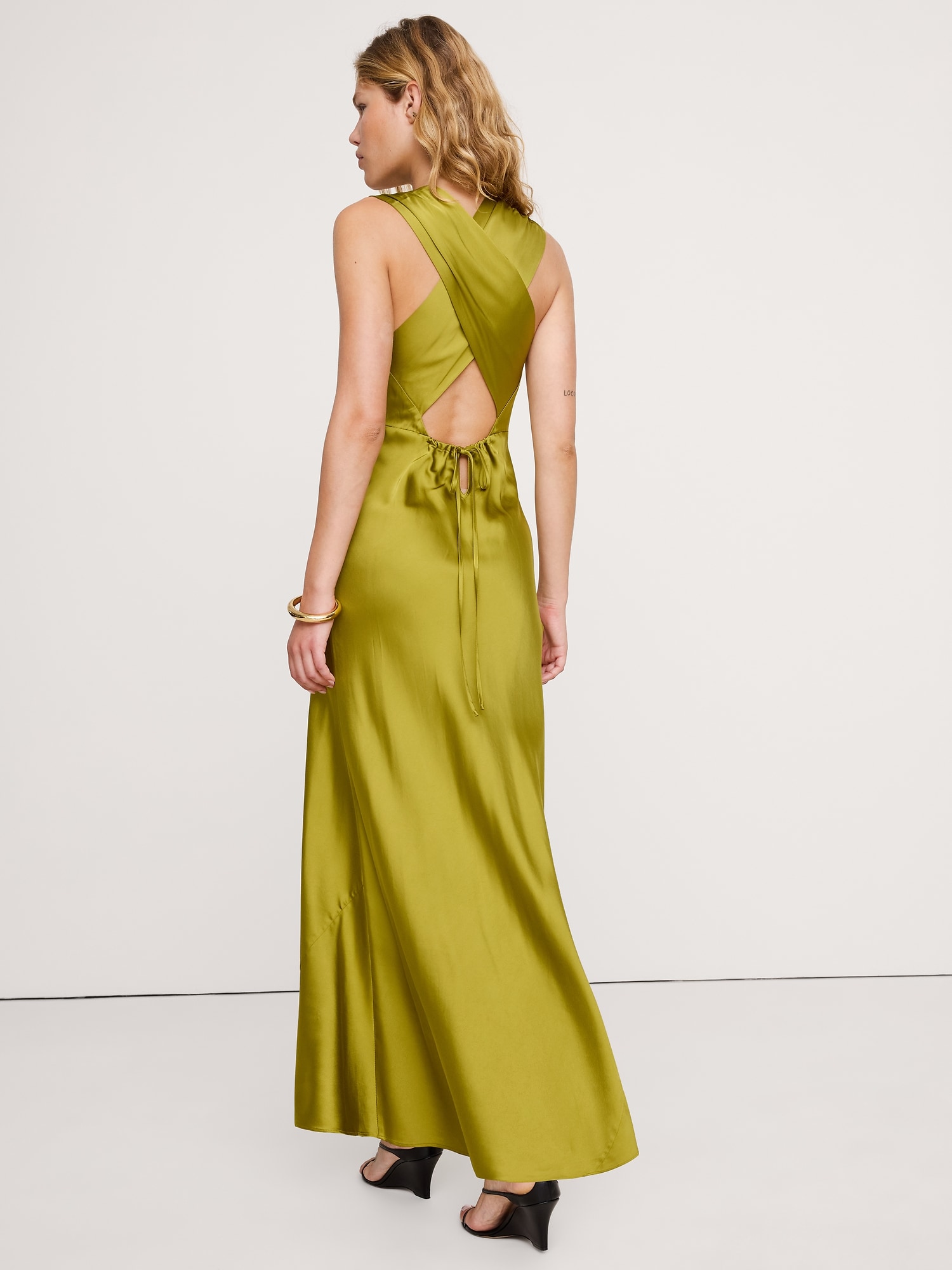 Image number 6 showing, Stretch-Satin Cross-Back Maxi Dress