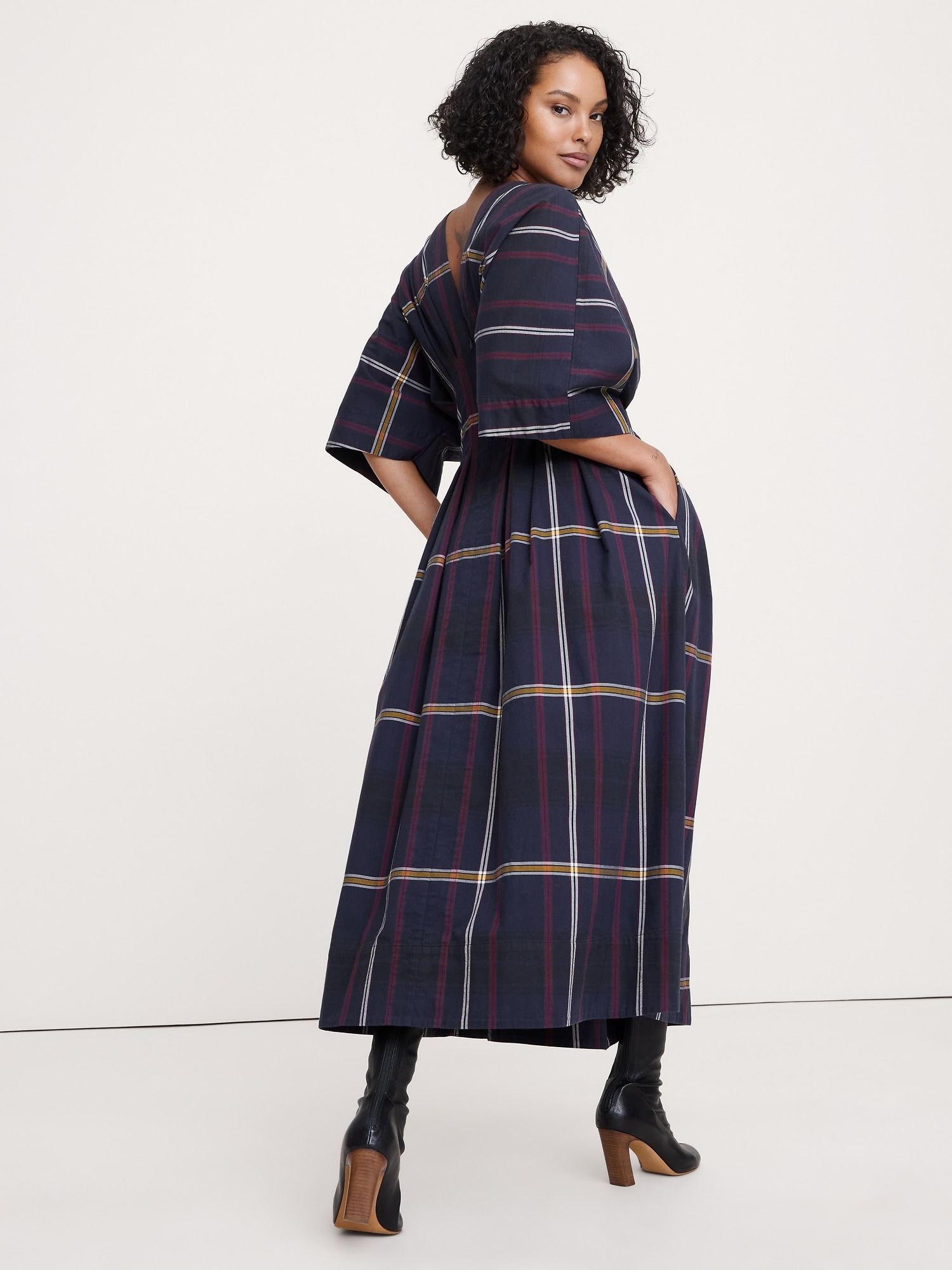 Image number 2 showing, Plaid Pleated Cotton Maxi Dress