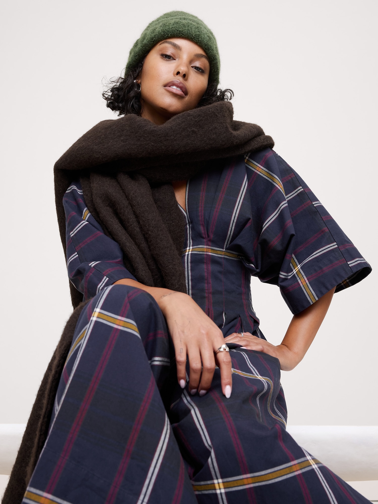Image number 3 showing, Plaid Pleated Cotton Maxi Dress