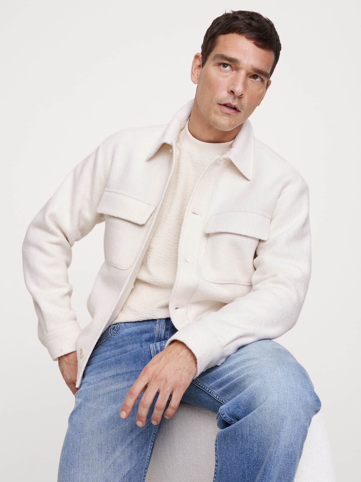 Boiled Wool-Blend Shirt Jacket - Lamb White
