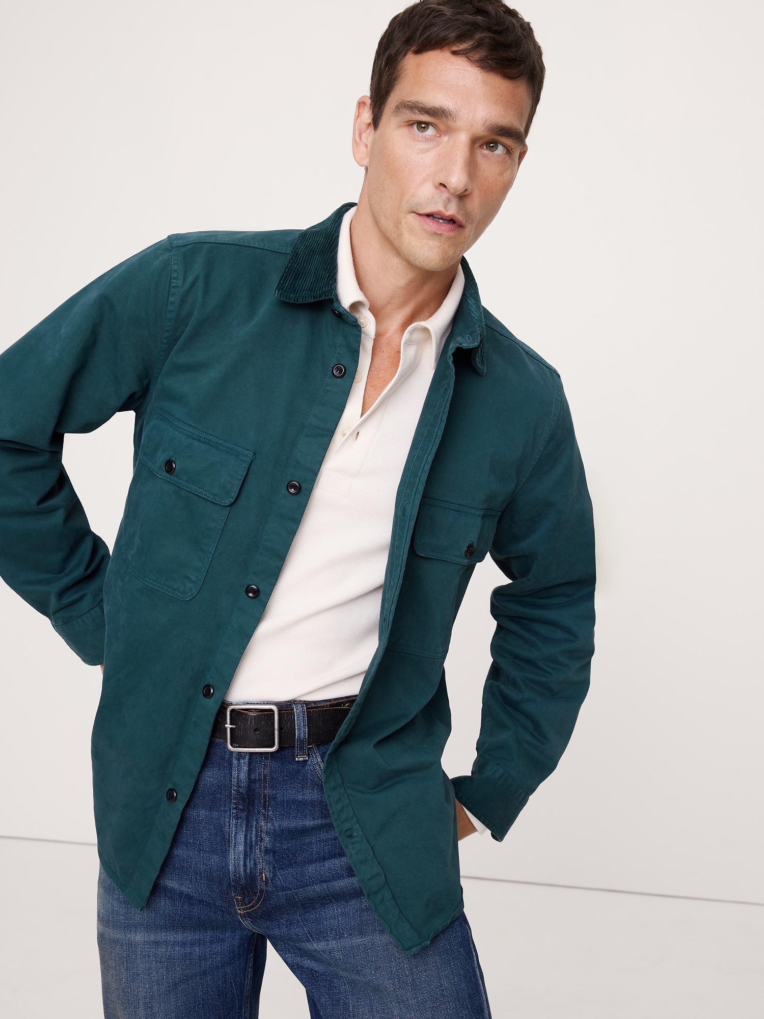 Veste-chemise en sergé de coton coupe standard - Pin Ponderosa