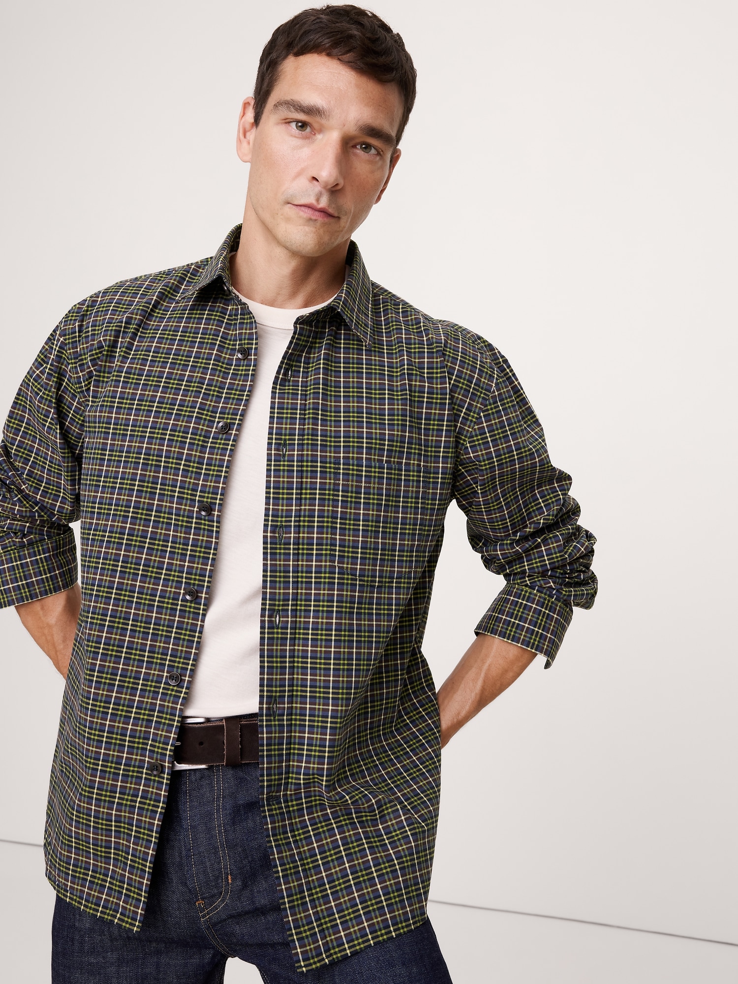 Relaxed-Fit Washed Cotton Poplin Shirt - Green-Blue