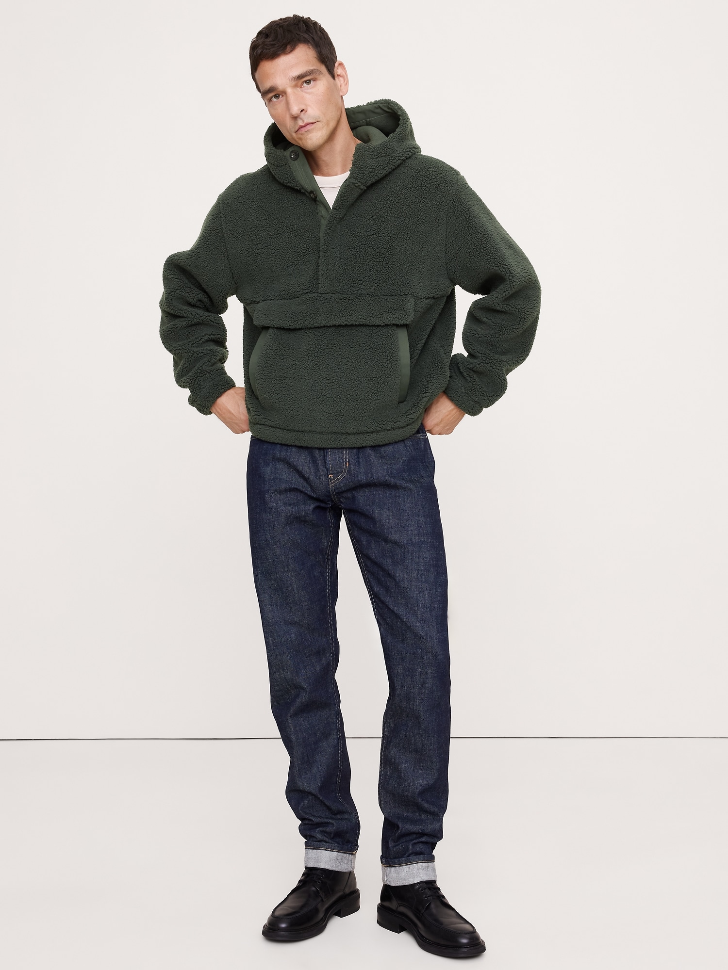 Sherpa Hoodie Sweatshirt - Olive Green