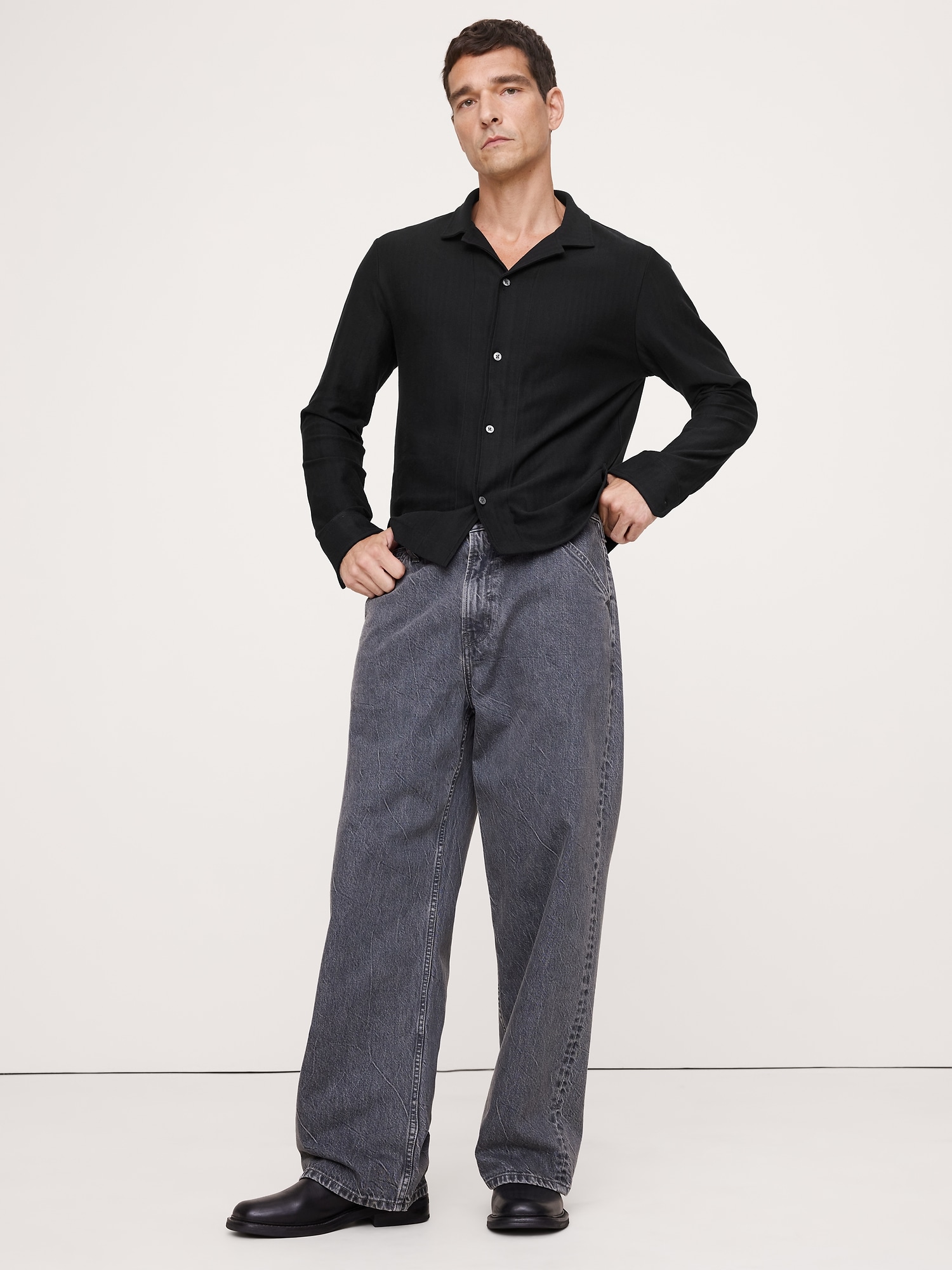 Image number 1 showing, Herringbone Cotton Long-Sleeve Resort Shirt