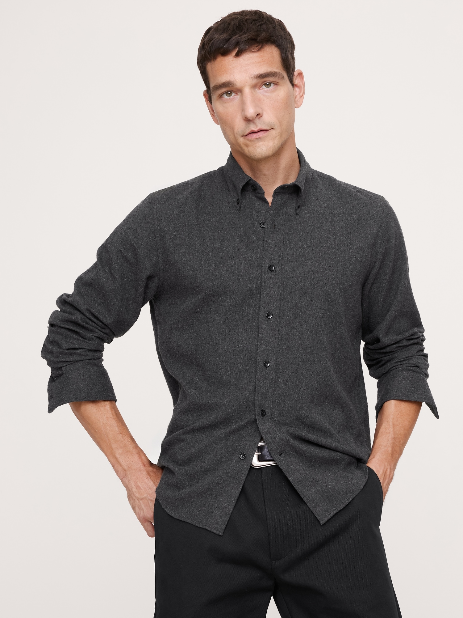 Standard-Fit Flannel Shirt - Charcoal Gray